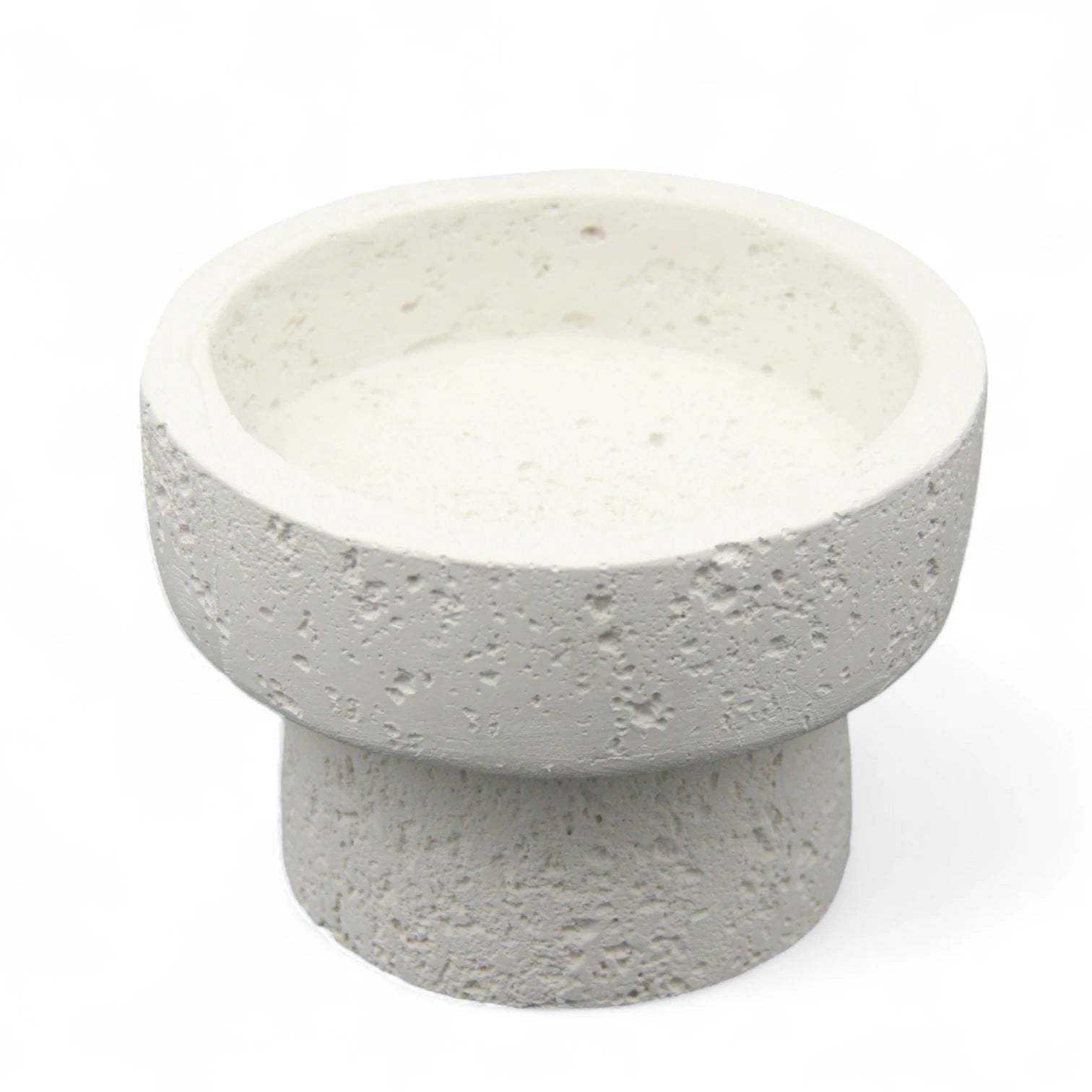 Damoo Modern Minimalist Textured Stone Pedestal Bowl – Handcrafted White Concrete-Look Decorative Accent for Indoor Home Decor, Entryway, Shelf, or Tabletop Styling - Damoo