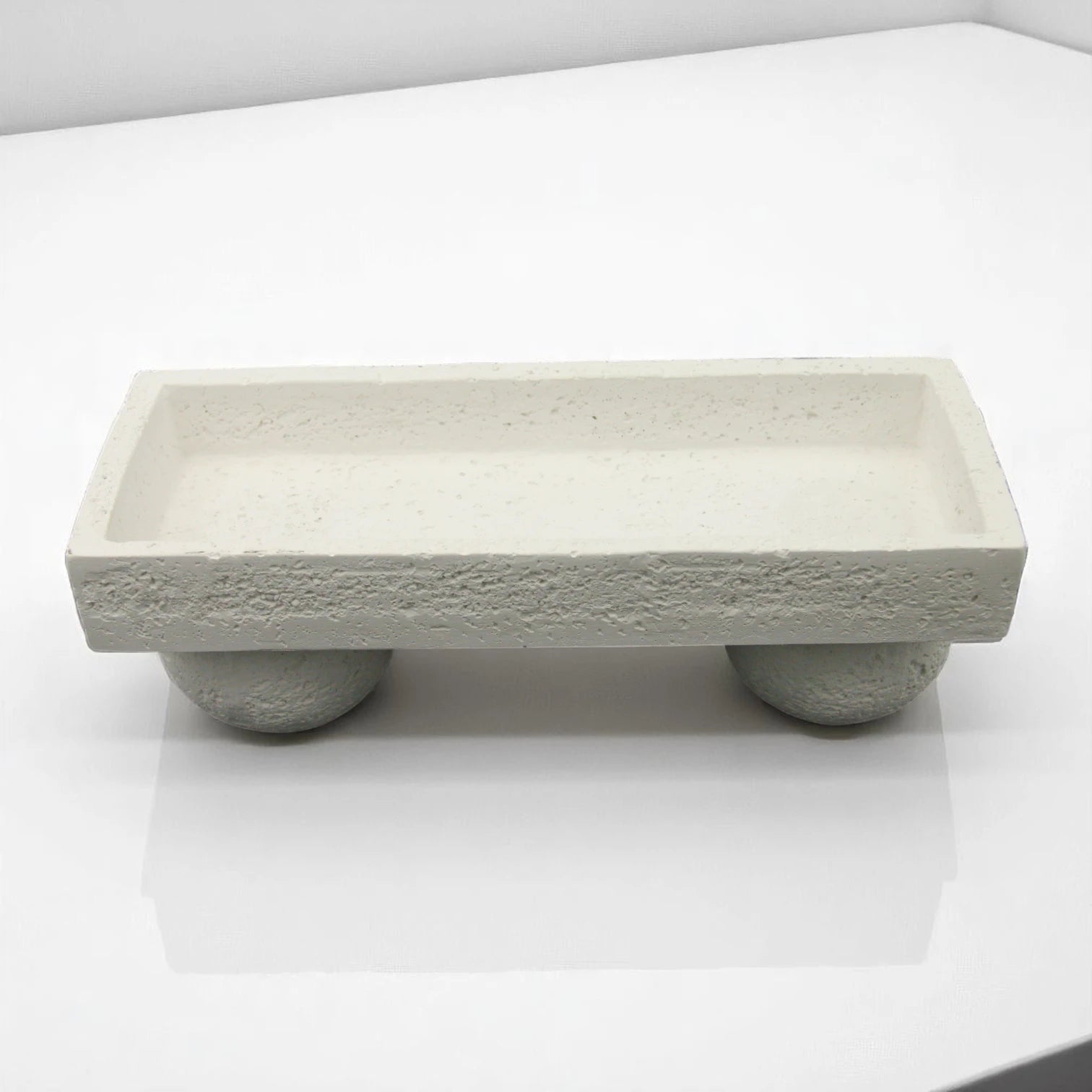 Damoo Modern Minimalist Textured Stone Pedestal Dish – Handcrafted White Concrete-Look Decorative Bowl - Multi-Purpose Elegance for Food or Display - Damoo