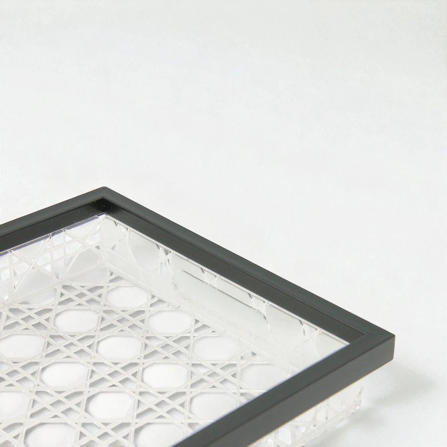 Damoo Modern Rectangular Acrylic Tray Set – 2-Piece Serving Trays with Black Frame & Rattan-Style Pattern – Elegant Home Décor & Organizer Trays for Coffee Table, Kitchen, Vanity & More - Damoo
