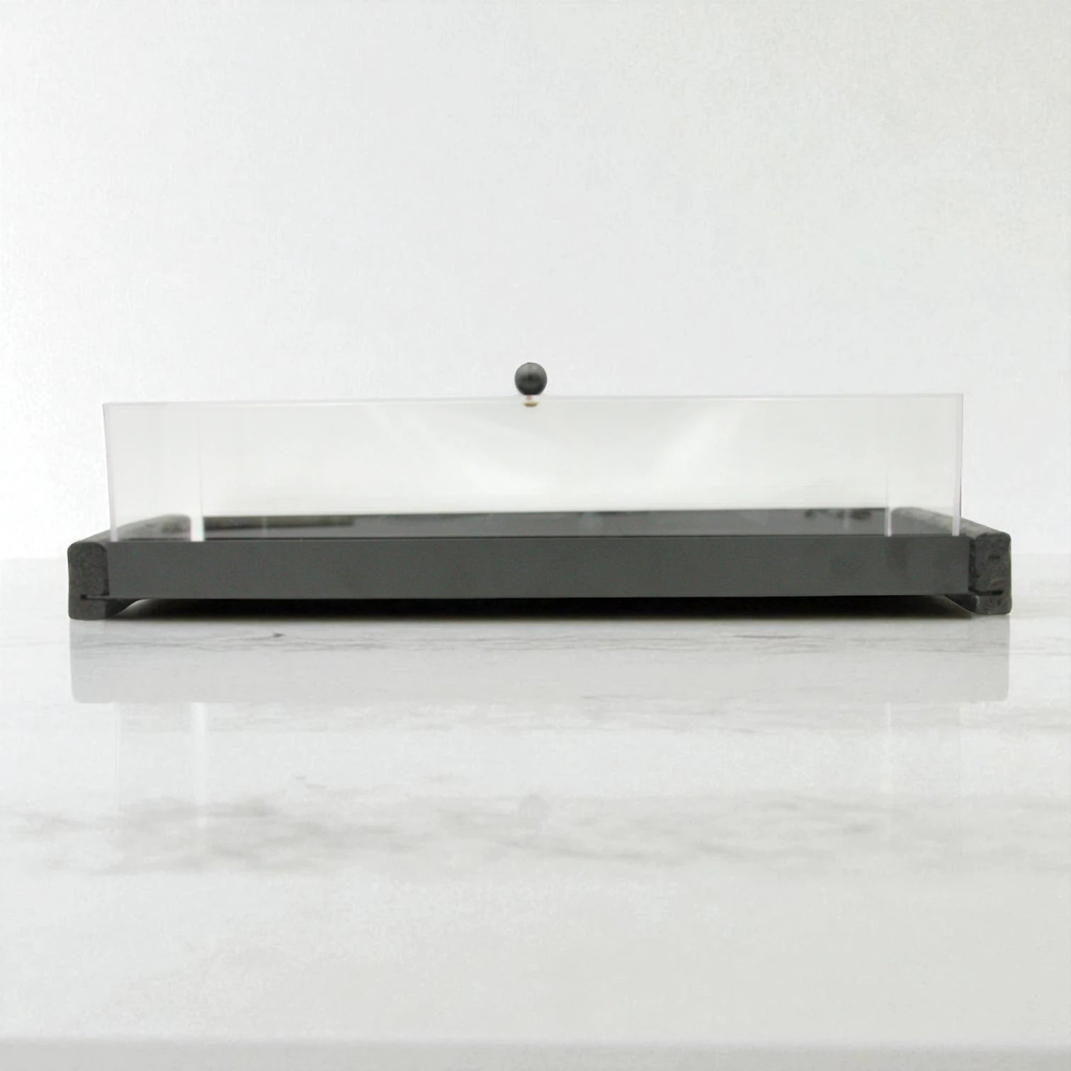 Damoo Modern Rectangular Display Tray with Clear Acrylic Lid – Elegant Minimalist Serving Stand with White Base and Terrazzo Ends - Damoo