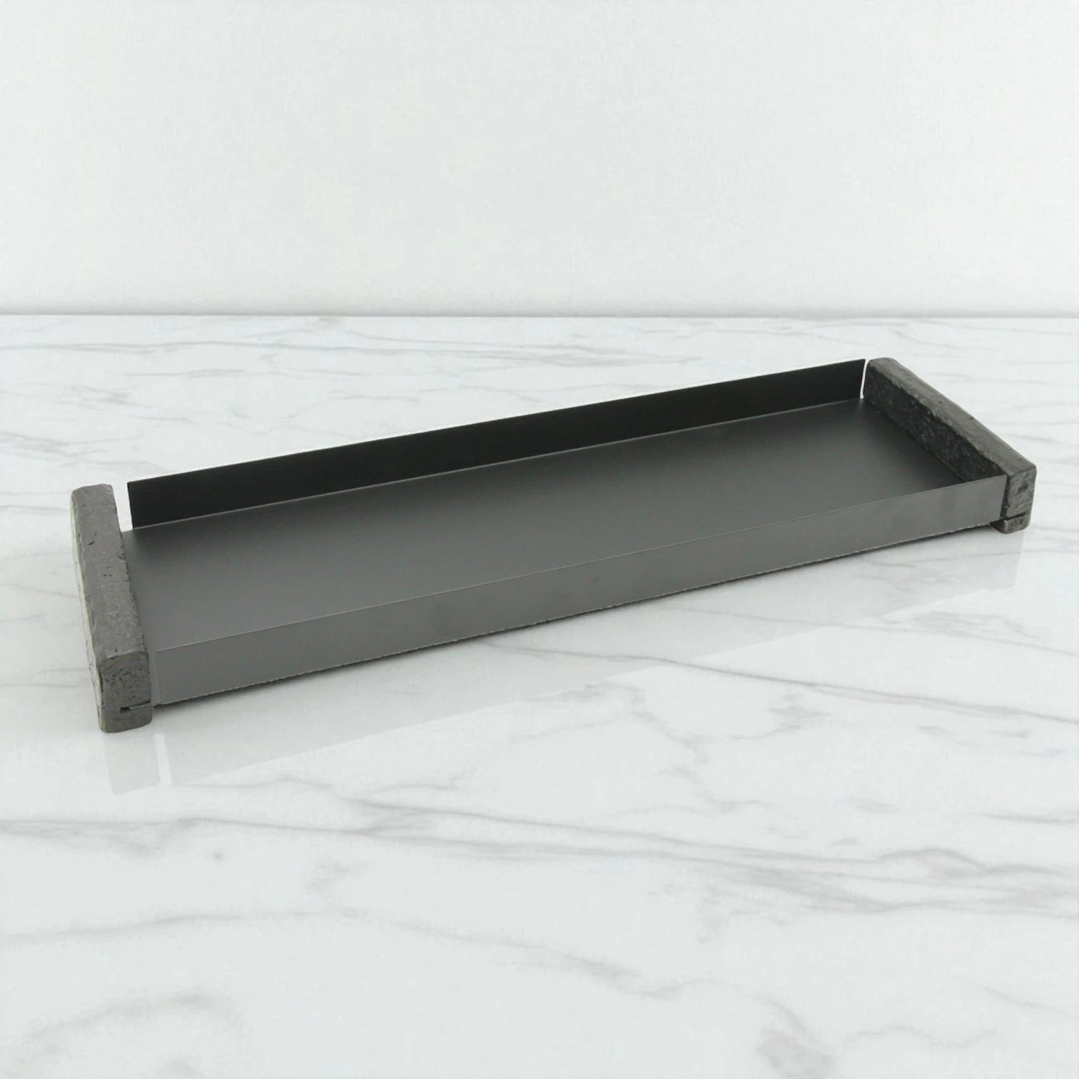 Damoo Modern Rectangular Display Tray with Clear Acrylic Lid – Elegant Minimalist Serving Stand with White Base and Terrazzo Ends - Damoo