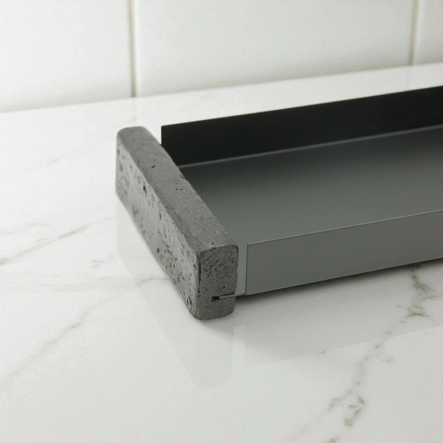 Damoo Modern Rectangular Display Tray with Clear Acrylic Lid – Elegant Minimalist Serving Stand with White Base and Terrazzo Ends - Damoo