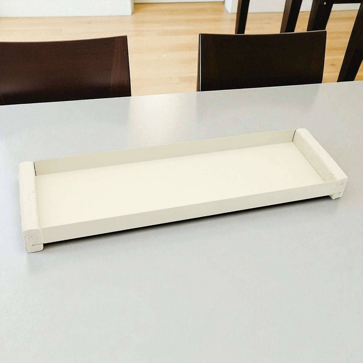 Damoo Modern Rectangular Display Tray with Clear Acrylic Lid – Elegant Minimalist Serving Stand with White Base and Terrazzo Ends - Damoo