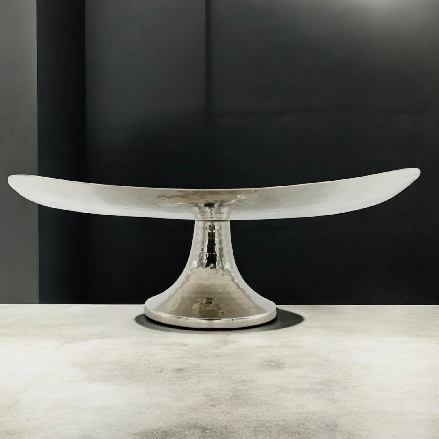 Damoo Modern Square Metal Pedestal Plate – Elevated Silver Display Stand for Sweets, Fruits, or Centerpieces – Hammered Finish Serving Dish - Damoo