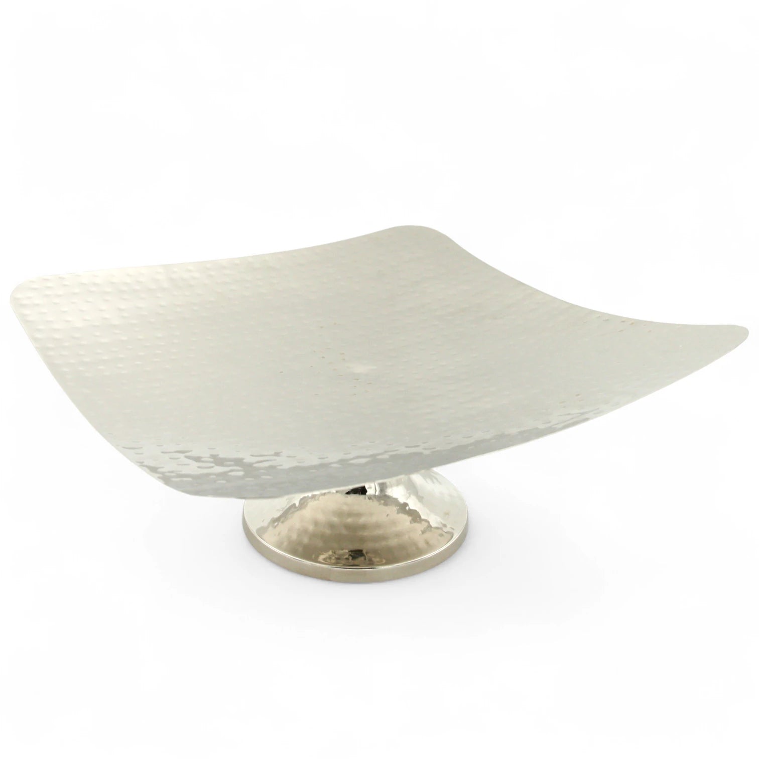 Damoo Modern Square Metal Pedestal Plate – Elevated Silver Display Stand for Sweets, Fruits, or Centerpieces – Hammered Finish Serving Dish - Damoo