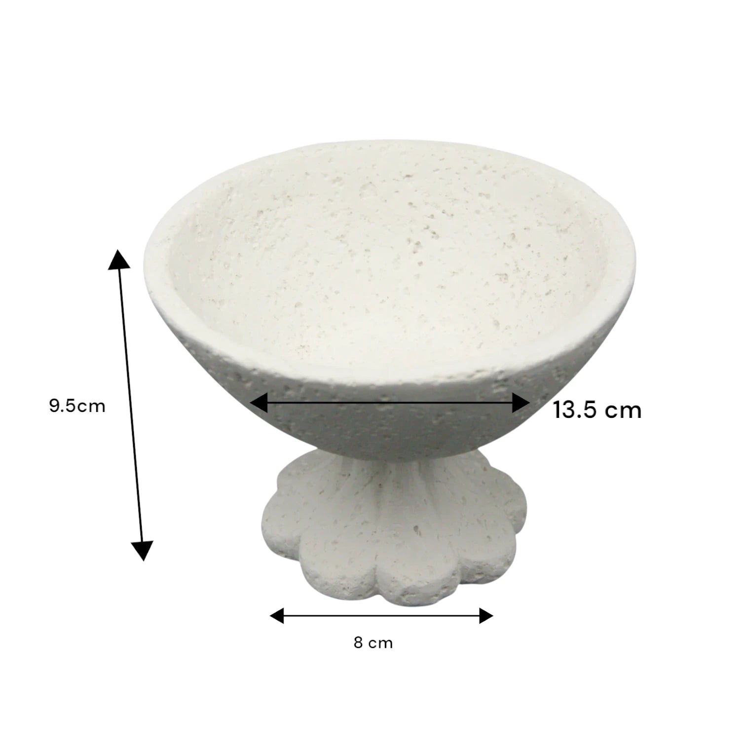 Damoo Modern Textured Stone Bowl with Sculpted Flower Base – Handcrafted White Concrete-Look Decorative Pedestal Dish for Minimalist & Artistic Home Decor - Damoo