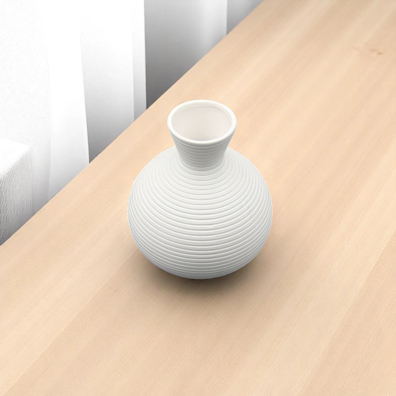 Damoo Modern White Ceramic Decorative Vase – Minimalist Ribbed Design Flower Holder – Elegant Matte Finish Pottery for Home, Office & Event Décor – Handmade Table Centerpiece - Damoo