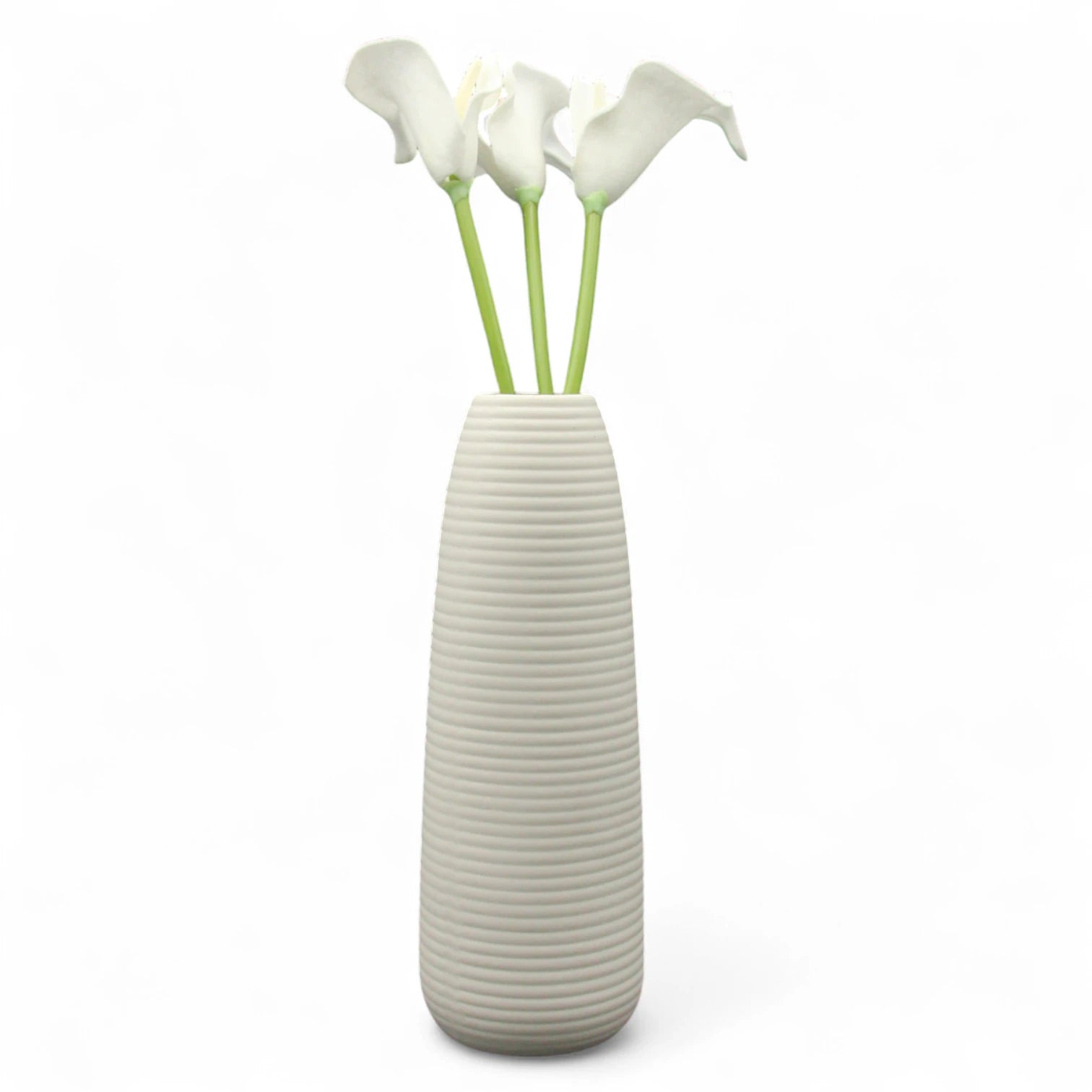 Damoo Modern White Ribbed Ceramic Vase – Minimalist Handmade Flower Holder for Home Décor, Table Centerpiece, or Office Styling - Damoo