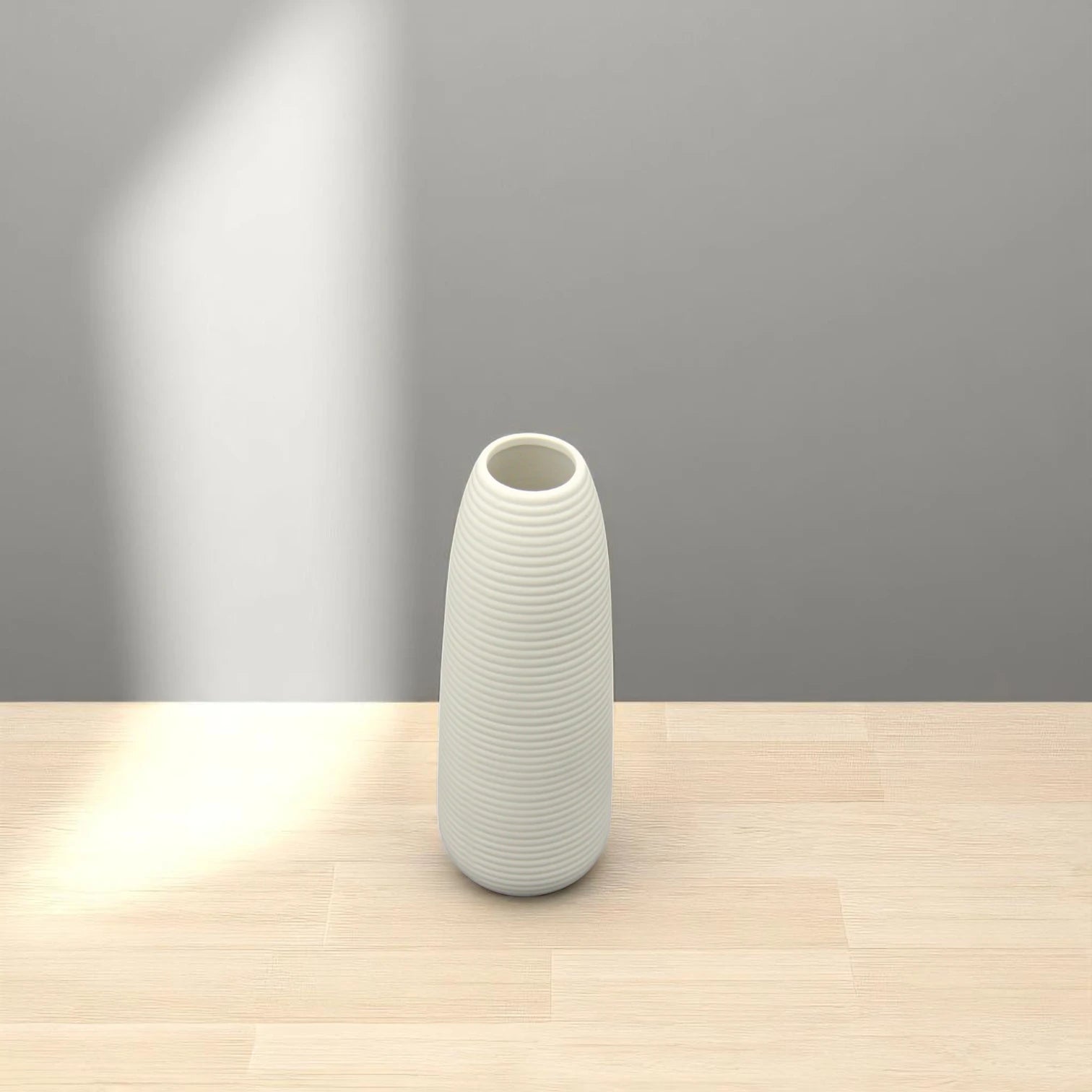 Damoo Modern White Ribbed Ceramic Vase – Minimalist Handmade Flower Holder for Home Décor, Table Centerpiece, or Office Styling - Damoo