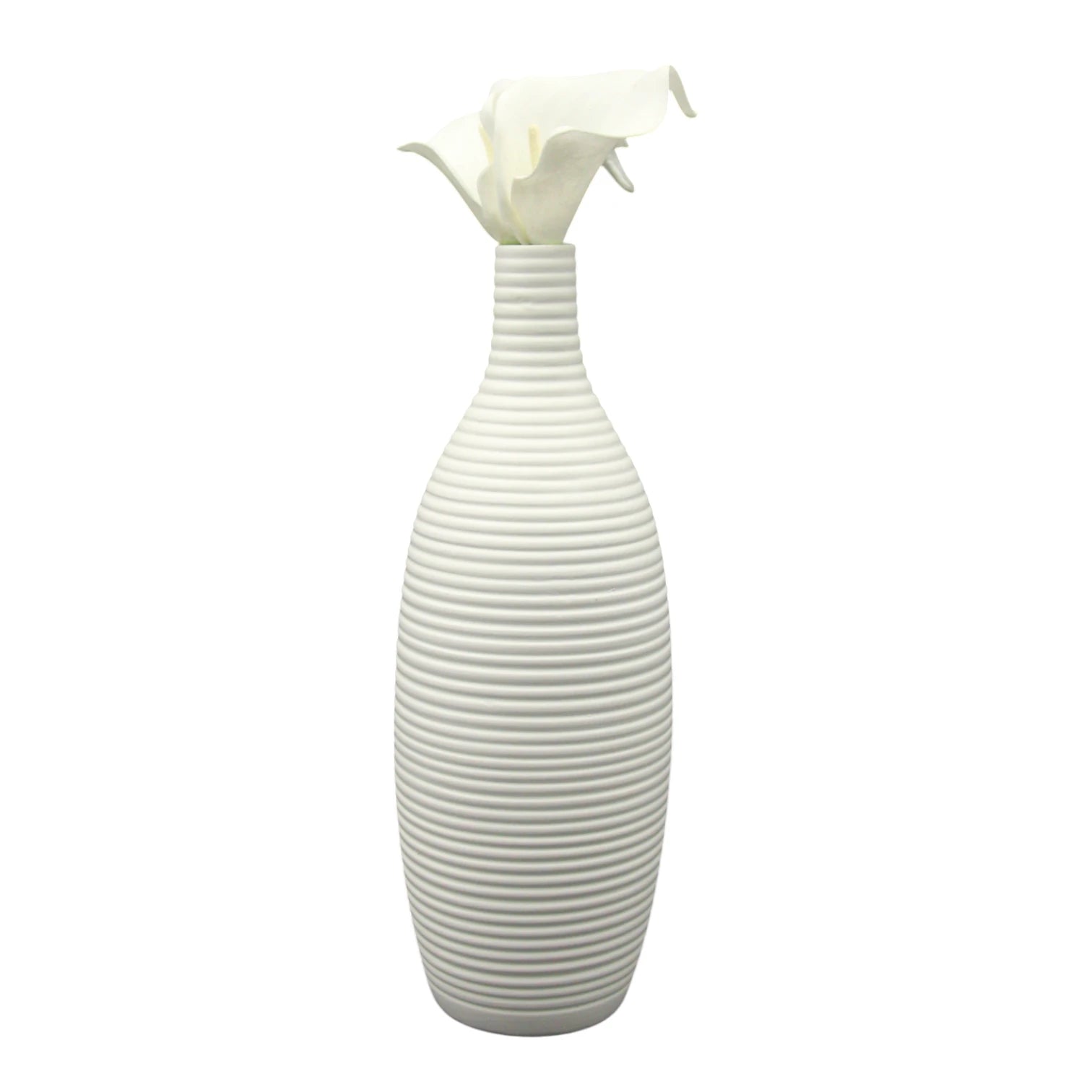 Damoo Modern White Ribbed Ceramic Vase – Minimalist Home Decor Accent for Living Room, Office & Events | Matte Finish | Tall Bottle Shape - Damoo