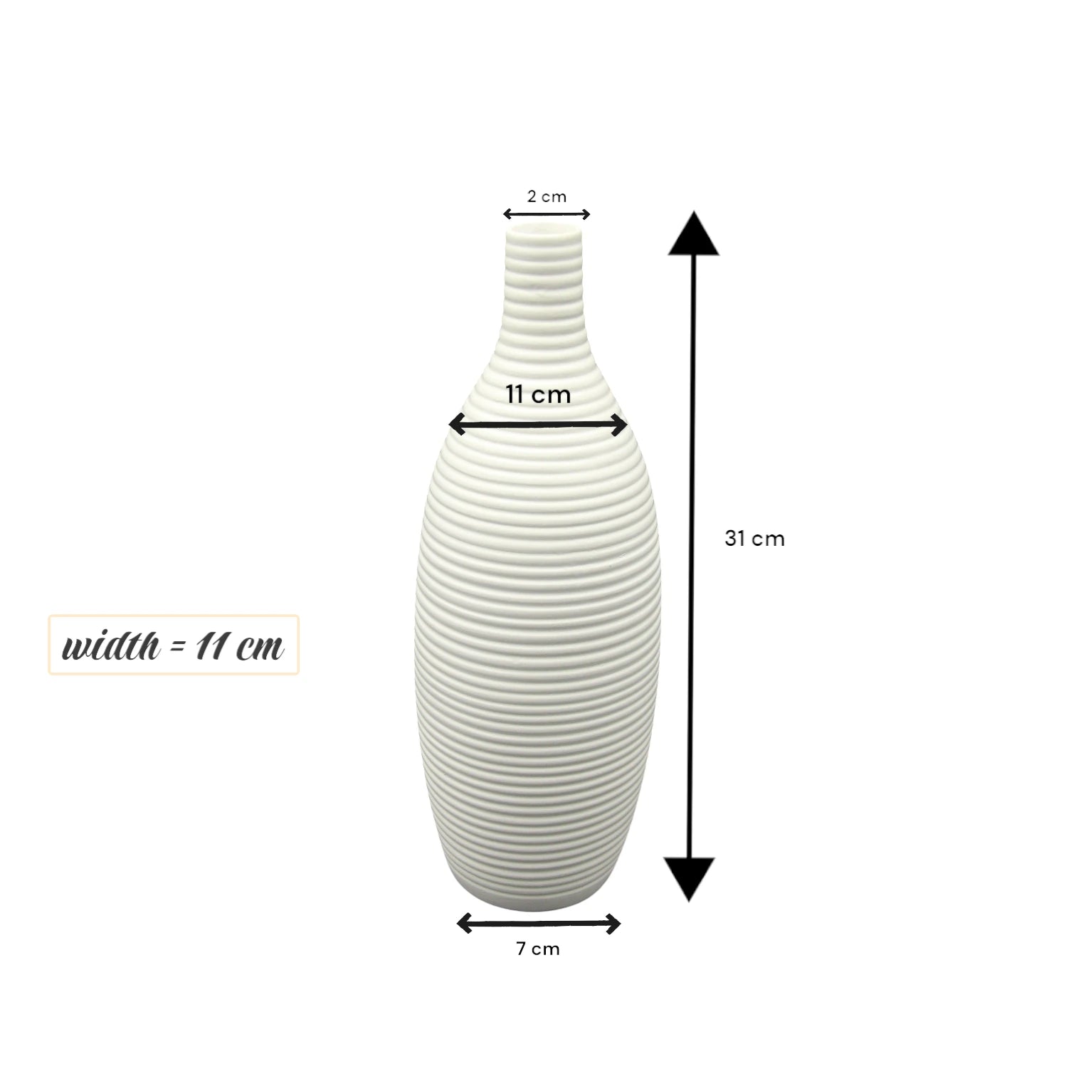 Damoo Modern White Ribbed Ceramic Vase – Minimalist Home Decor Accent for Living Room, Office & Events | Matte Finish | Tall Bottle Shape - Damoo