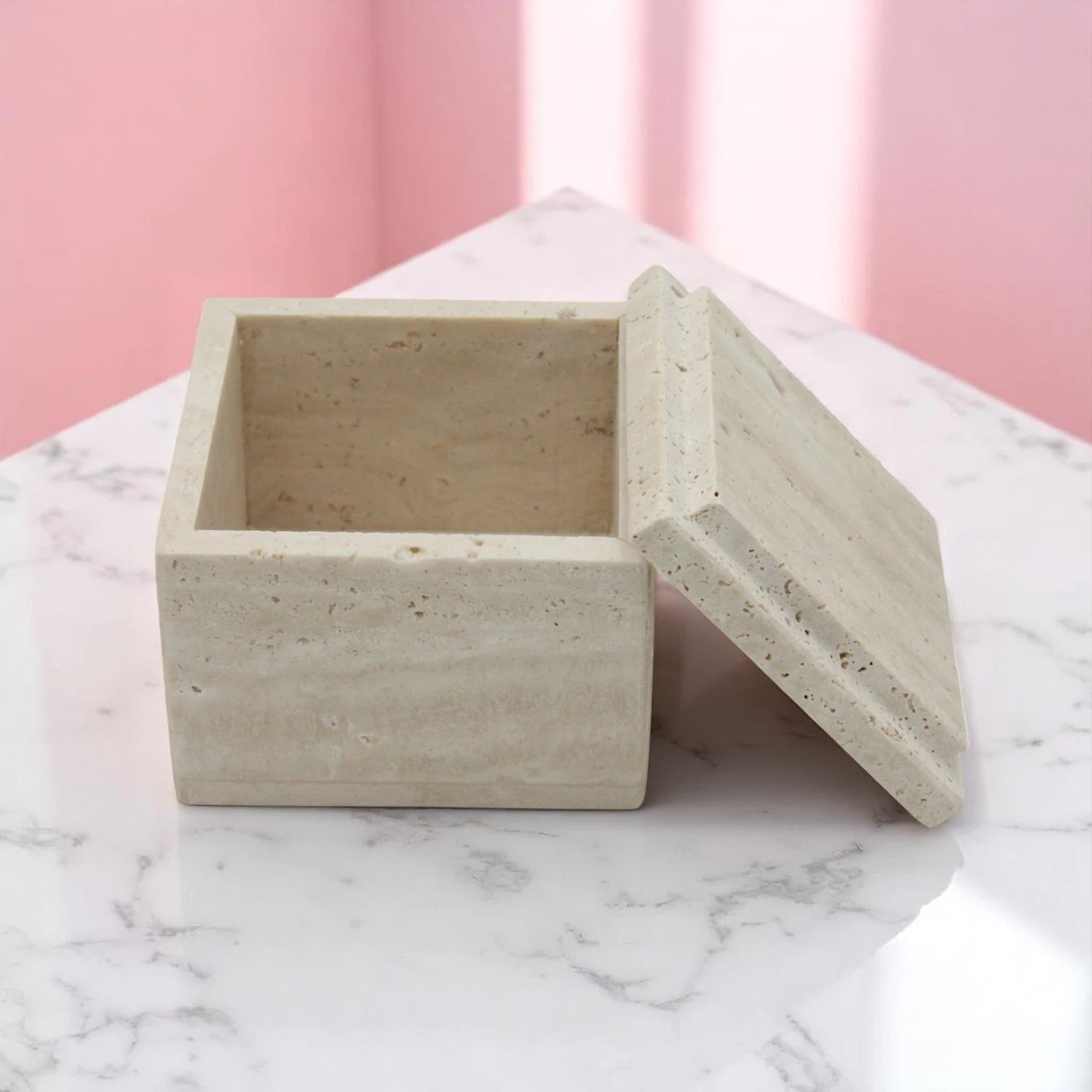 Damoo Natural Marble Storage Box with Lid – Handcrafted Stone Keepsake Holder | Minimalist Square Design - Damoo