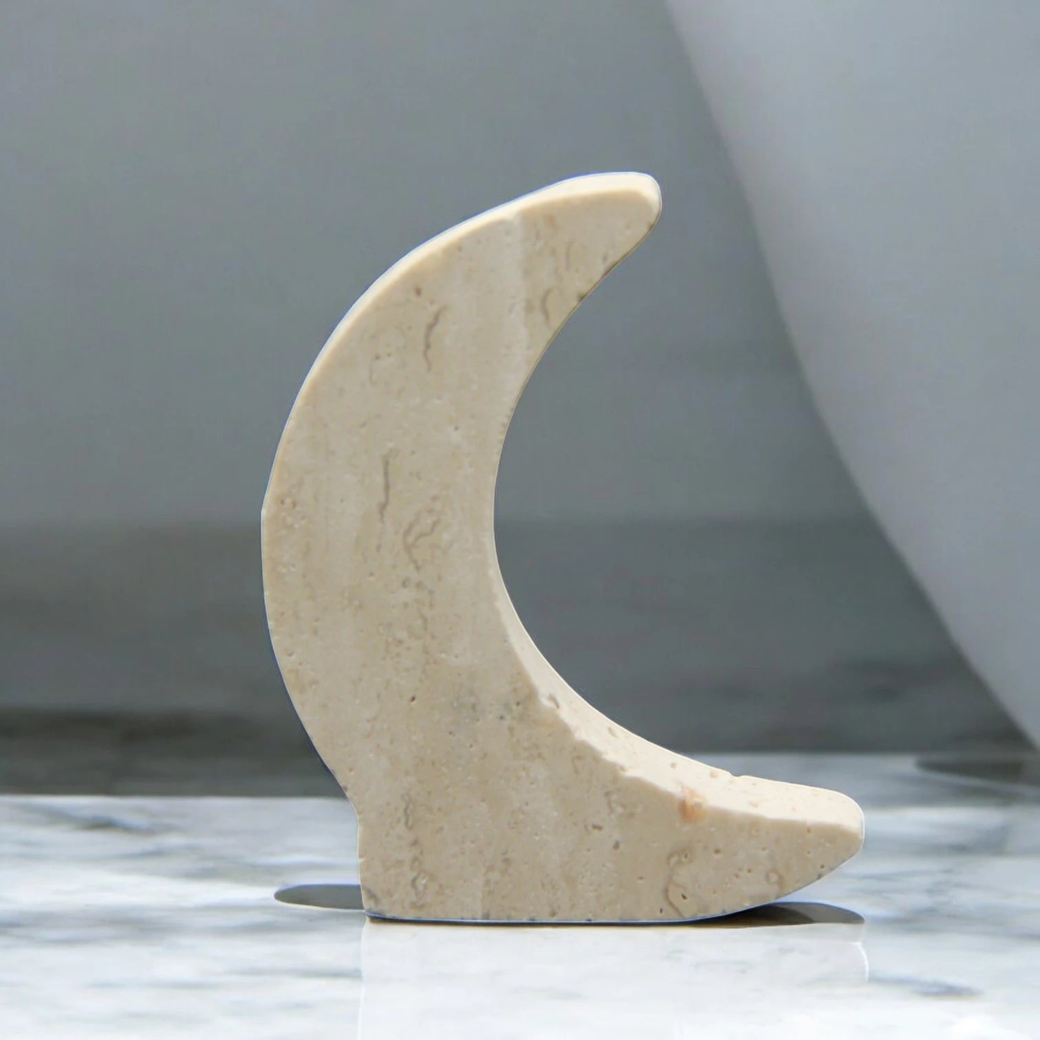 Damoo Natural Stone Crescent Moon Décor – Hand-Carved Marble Accent Piece with Minimalist Design for Modern Home Styling, Seasonal Tabletop Display, Shelves, or Gift Décor - Damoo