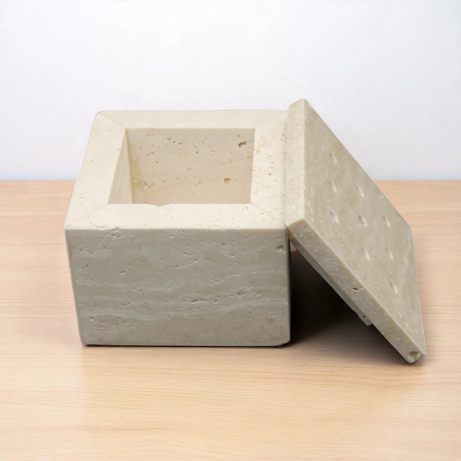 Damoo Natural Travertine Incense Burner Box – Handcrafted Stone Aromatherapy Holder with Lid & Vent Holes - Damoo