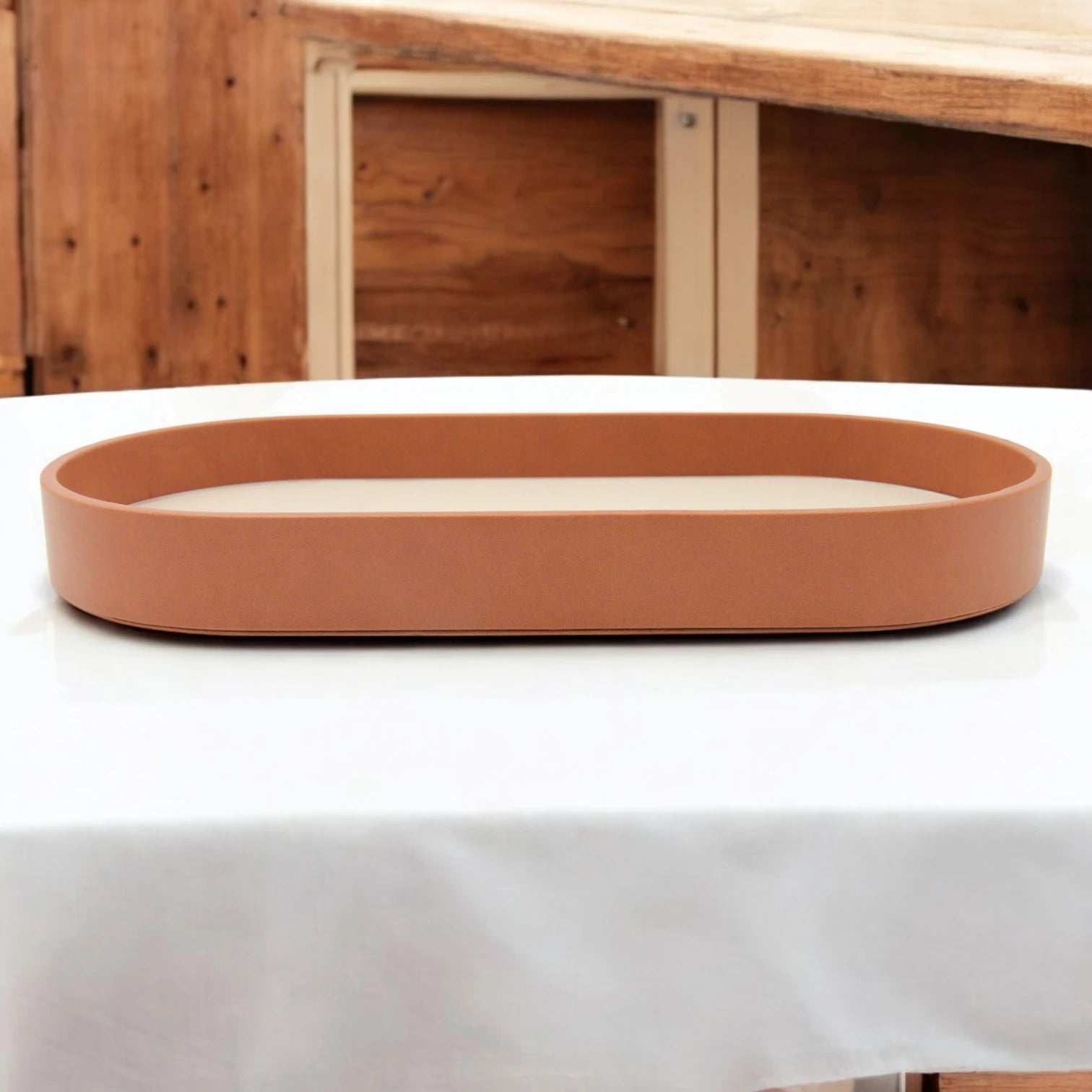 Damoo Oval Canvas Tray with Acrylic Base – Modern Organizer for Jewelry, Keys, Makeup, or Office Desk - Damoo