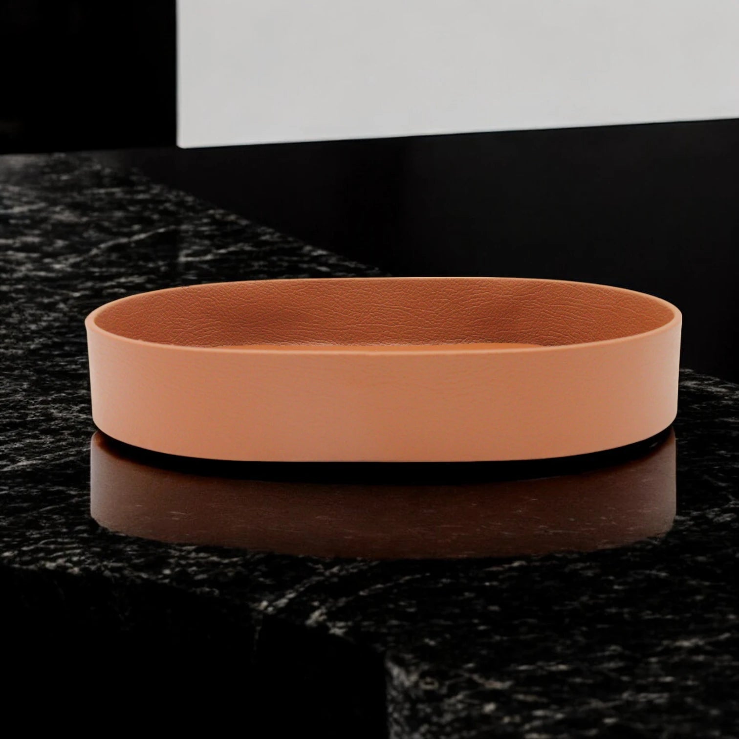 Damoo Oval Faux Leather Tray – Elegant Catchall Organizer for Keys, Coins, Jewelry & Desk Accessories - Damoo