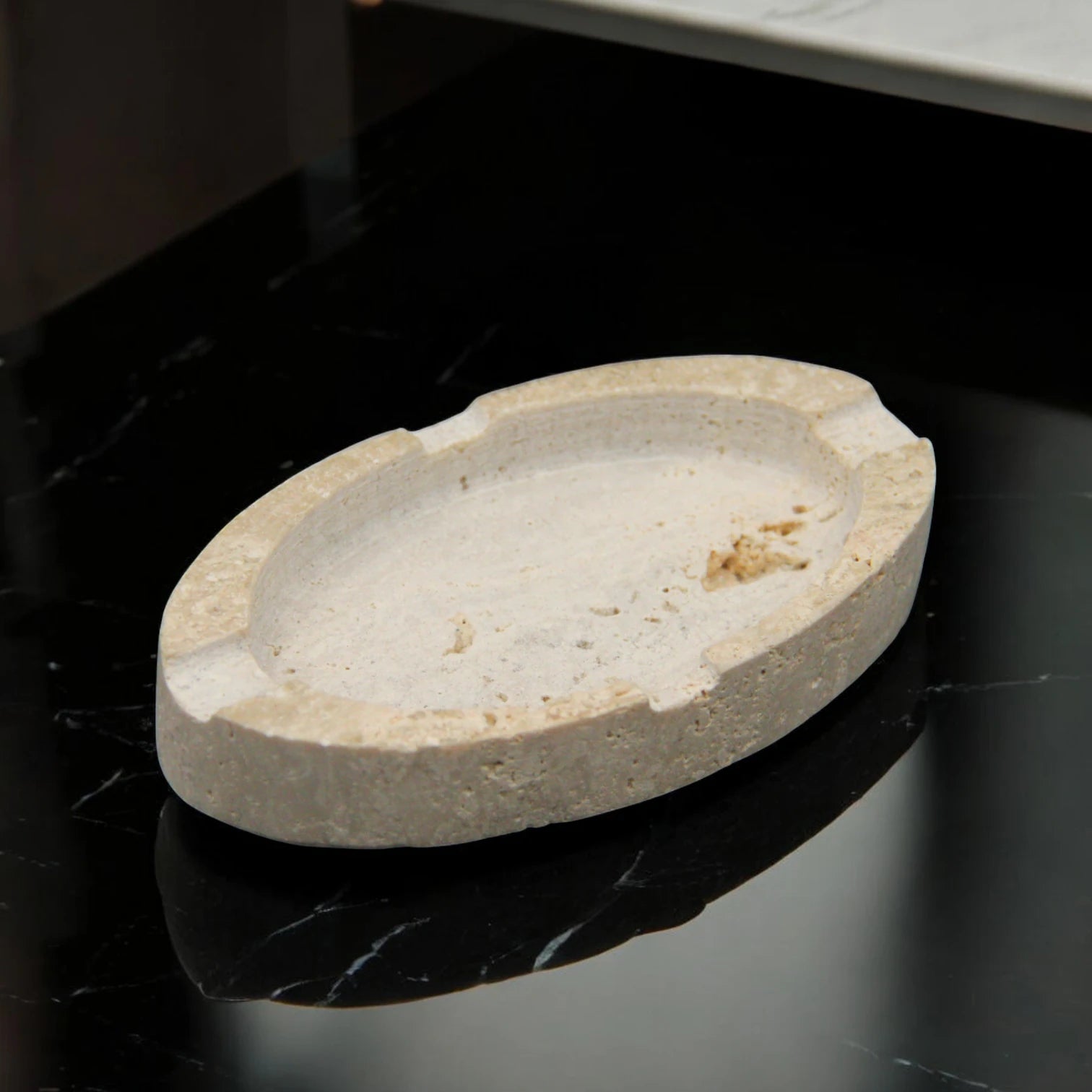 Damoo Oval Travertine Stone ashtray – Natural Incense Bowl-Inspired Design for Elegant Home - Damoo
