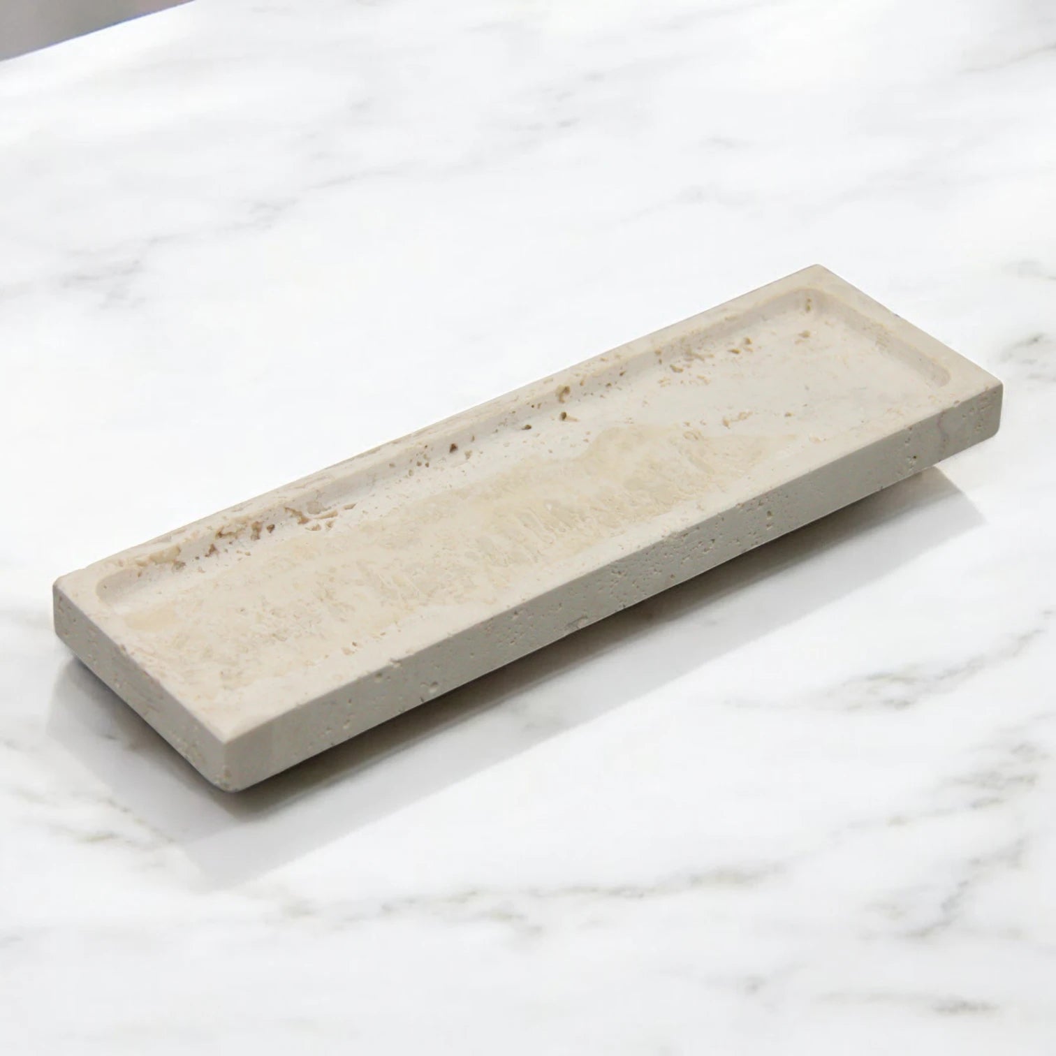 Damoo Rectangular Natural Stone Tray – Handcrafted Marble Catchall for Home Décor, Vanity, Candles, Incense or Jewelry Display - Damoo