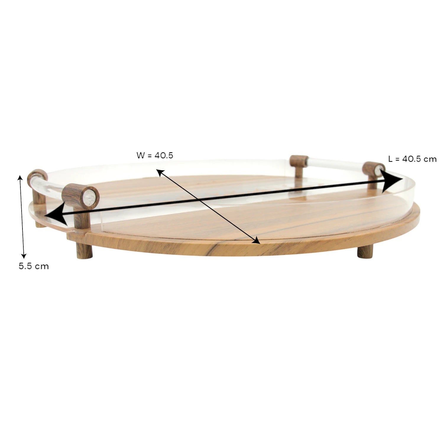 Damoo Round Acrylic & Wooden Serving Tray with Arabic Calligraphy – Elegant Decorative Hospitality Tray with Clear Handle – Ramadan, Eid & Home Décor Gift Idea - Damoo