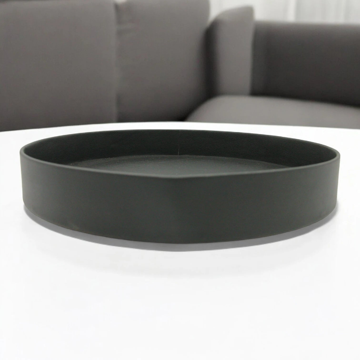 Damoo Rounded Faux Leather Tray – Elegant Catchall Organizer for Keys, Coins, Jewelry & Desk Accessories - Damoo