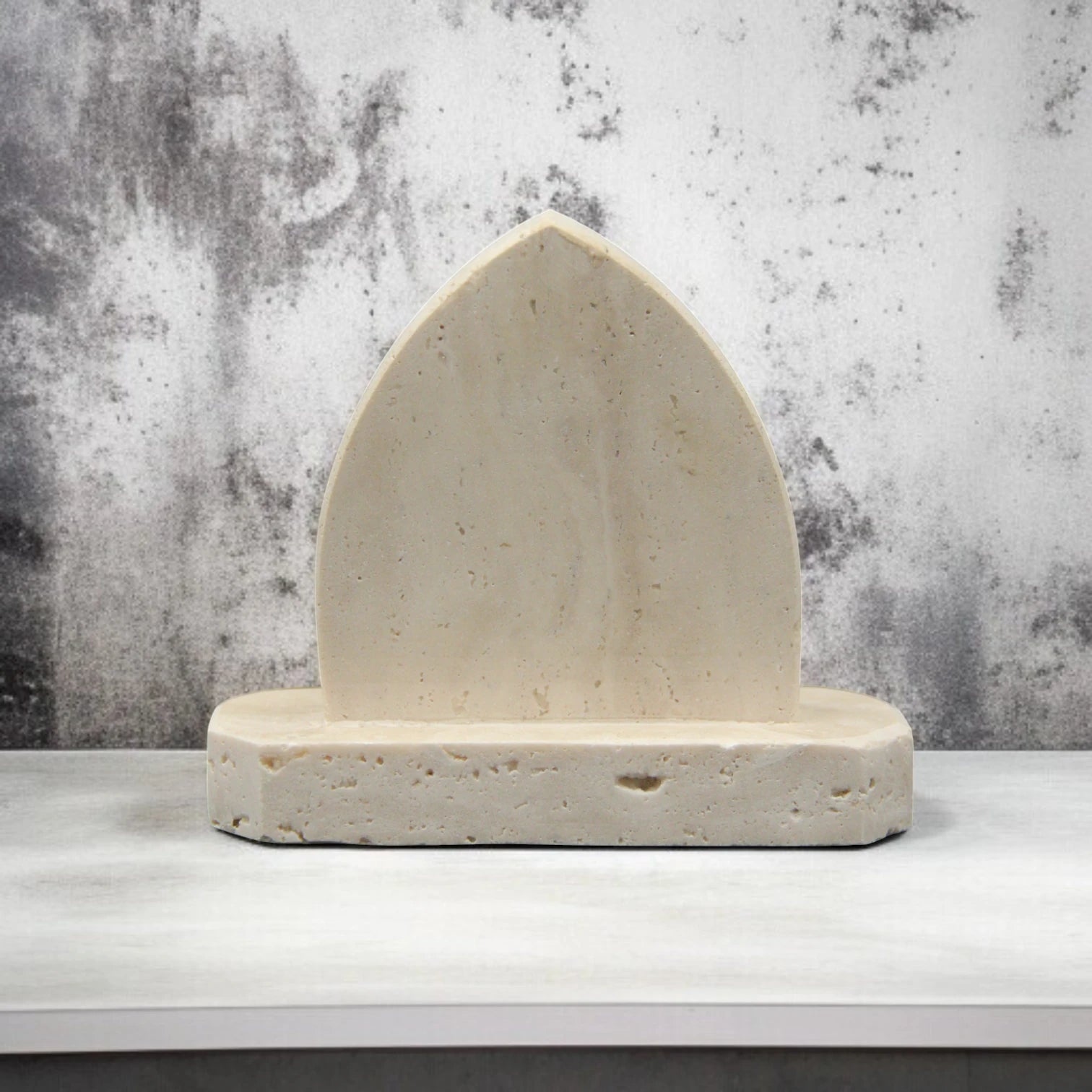 Damoo Sculptural Travertine Marble Stand – Handmade Minimalist Stone Accent for Shelves, Desks, and Modern Home Decor - Damoo