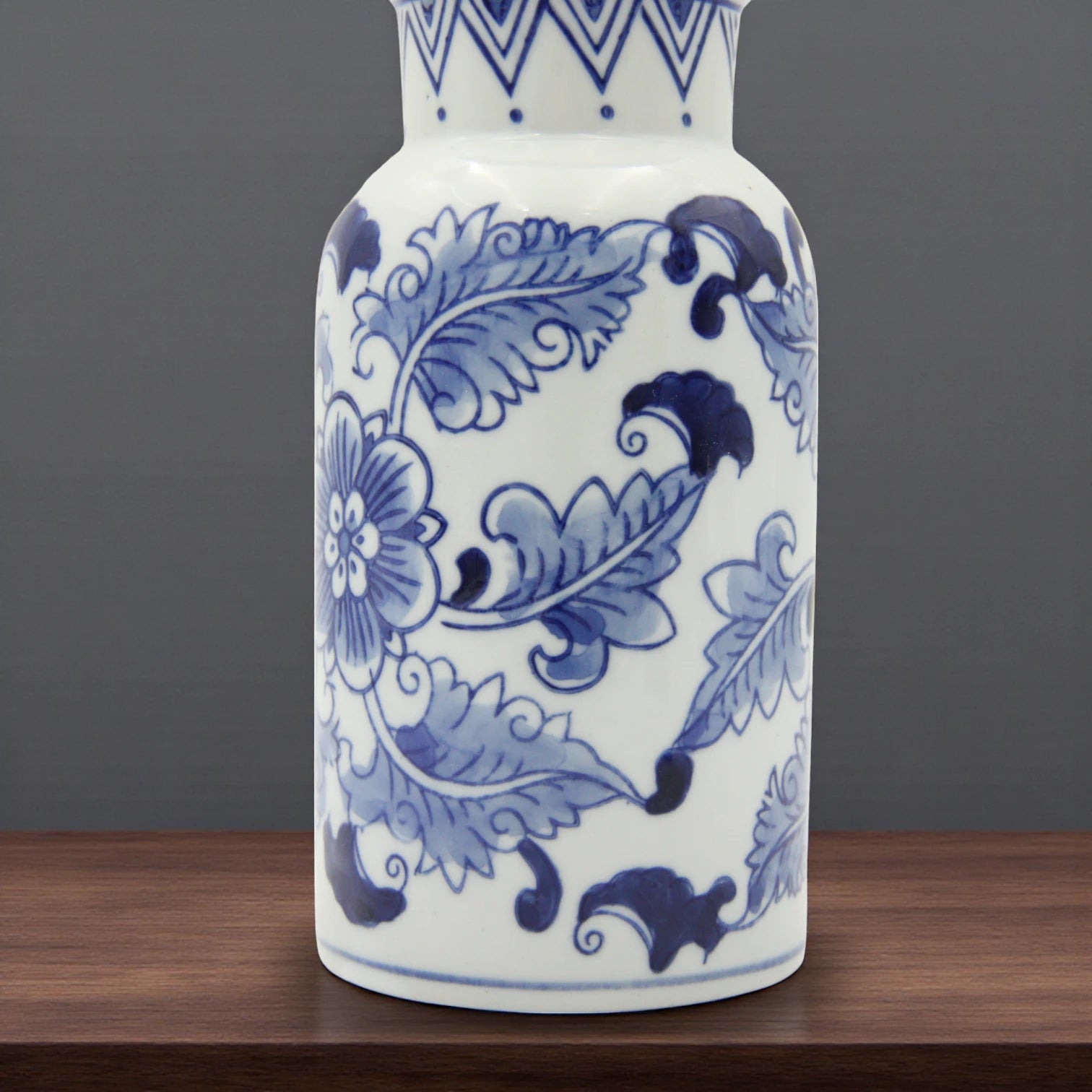 Damoo White Ceramic Flower Vase with Blue Leaf Accents – Elegant Minimalist Vase for Home & Office Décor - Damoo