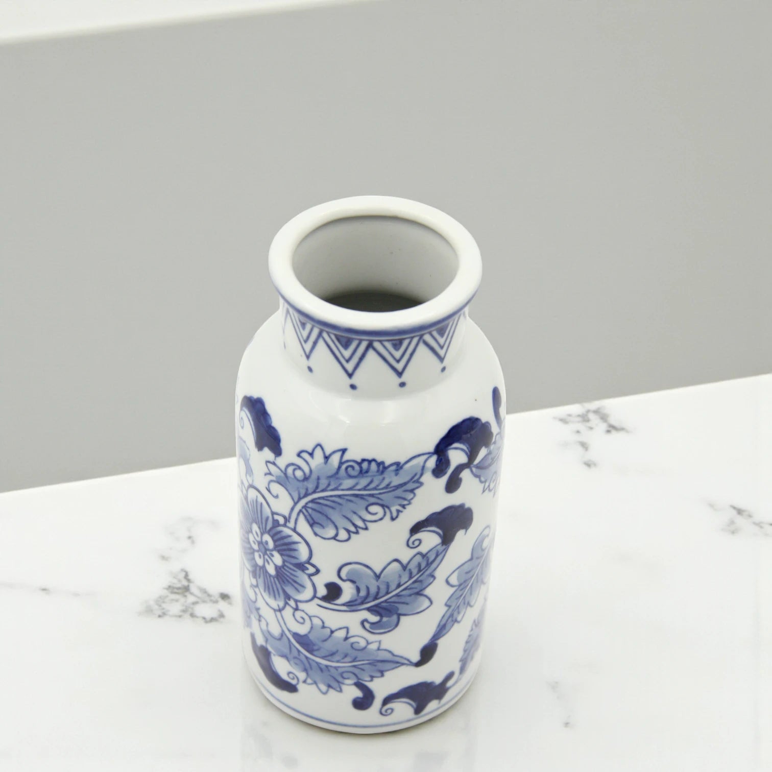 Damoo White Ceramic Flower Vase with Blue Leaf Accents – Elegant Minimalist Vase for Home & Office Décor - Damoo
