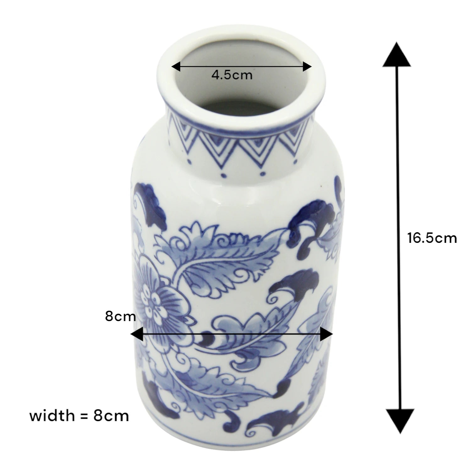 Damoo White Ceramic Flower Vase with Blue Leaf Accents – Elegant Minimalist Vase for Home & Office Décor - Damoo