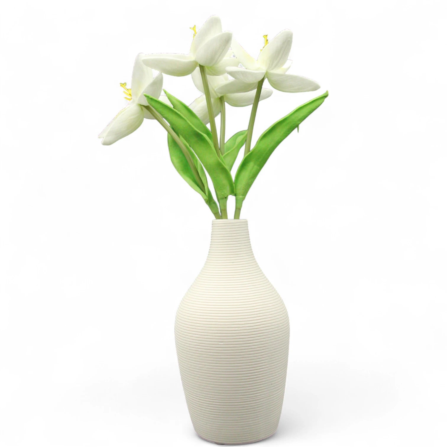 Damoo White Textured Ceramic Vase – Tall Minimalist Decorative Vase for Faux Floral Arrangements, Dried Flowers| Elegant Modern Accent for Home, Office, or Entryway Decor - Damoo