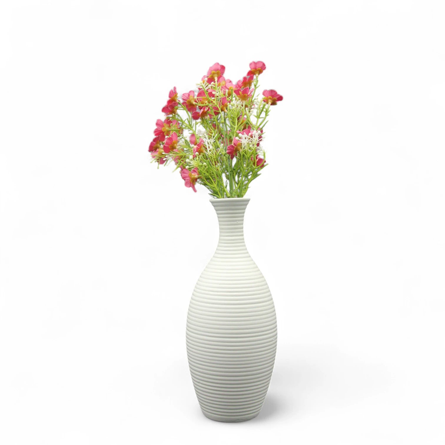 Damoo White Textured Ceramic Vase – Tall Minimalist Decorative Vase for Faux Floral Arrangements, Dried Flowers| Elegant Modern Accent for Home, Office, or Entryway Decor - Damoo