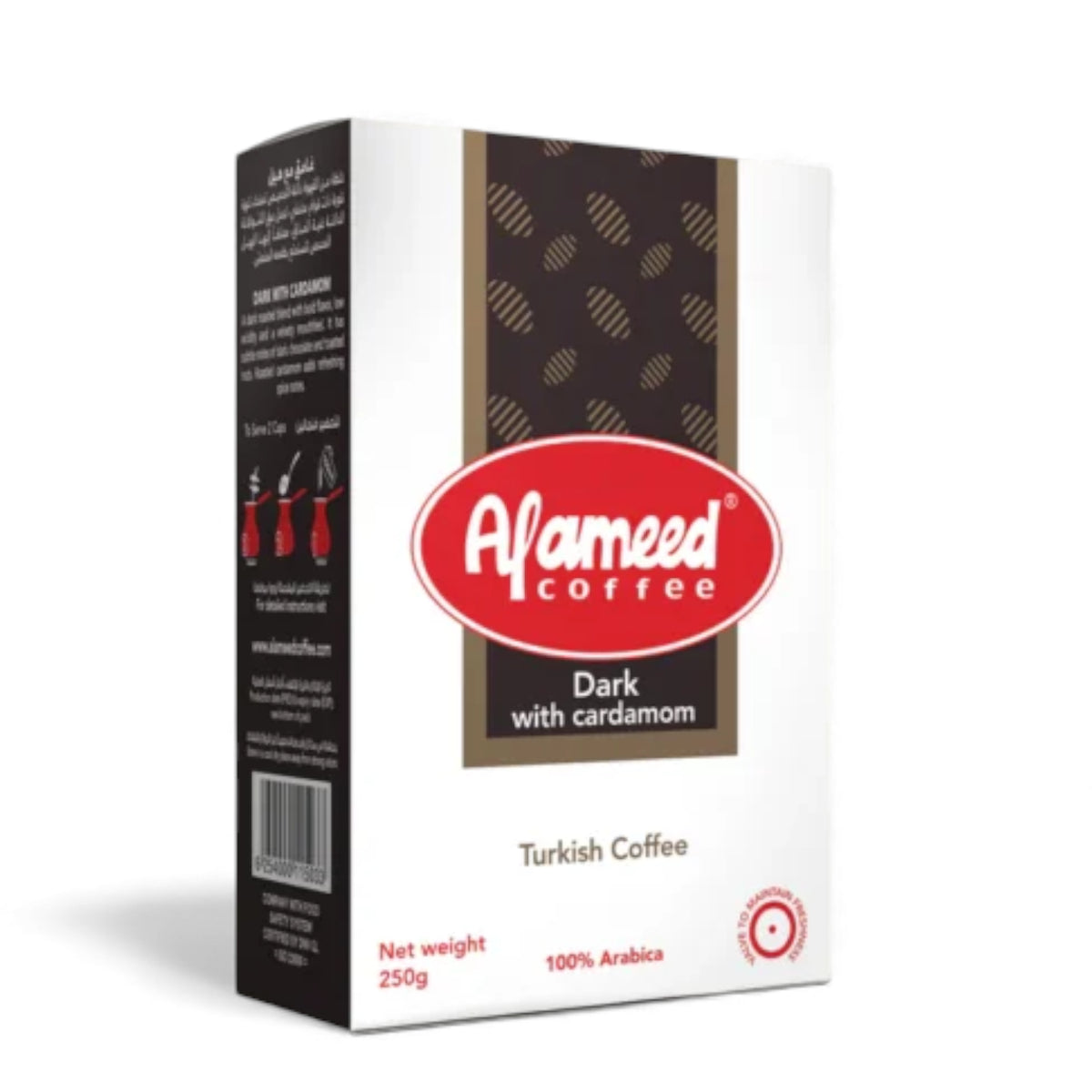 Al Ameed Turkish Coffee – Dark Roast with Cardamom – Bold Arabic Flavor – 100% Arabica – 250g Fresh Pack - Damoo