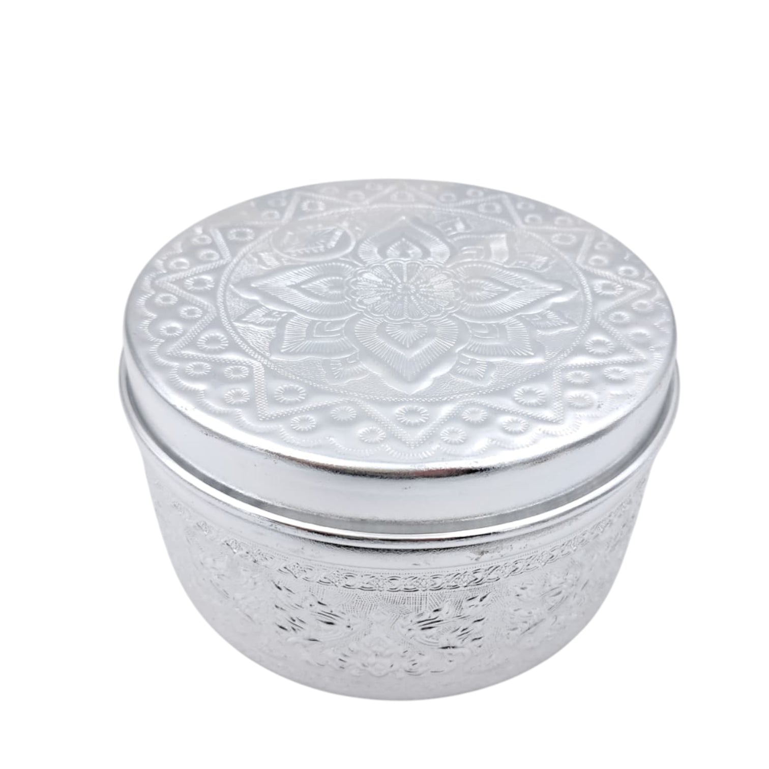 Engraved Aluminum Storage Container with Lid – Traditional Middle Eastern Decorative Box for Spices, Jewelry & Dry Foods (H 8cm × L 15cm × W 15cm) - Damoo