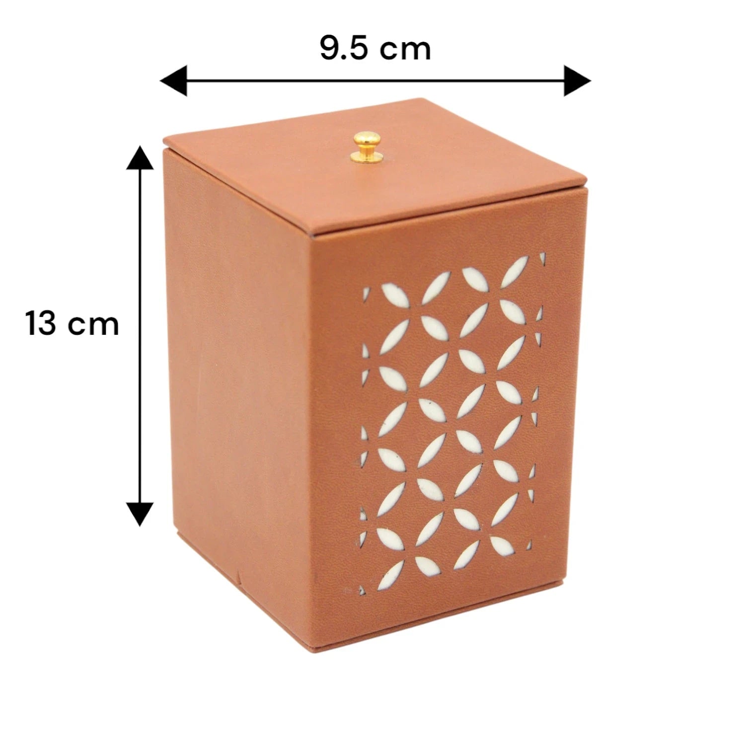 Decorative Faux Leather Storage Box with Lid – Brown Cutout Design Organizer for Home, Office, or Bathroom - Damoo