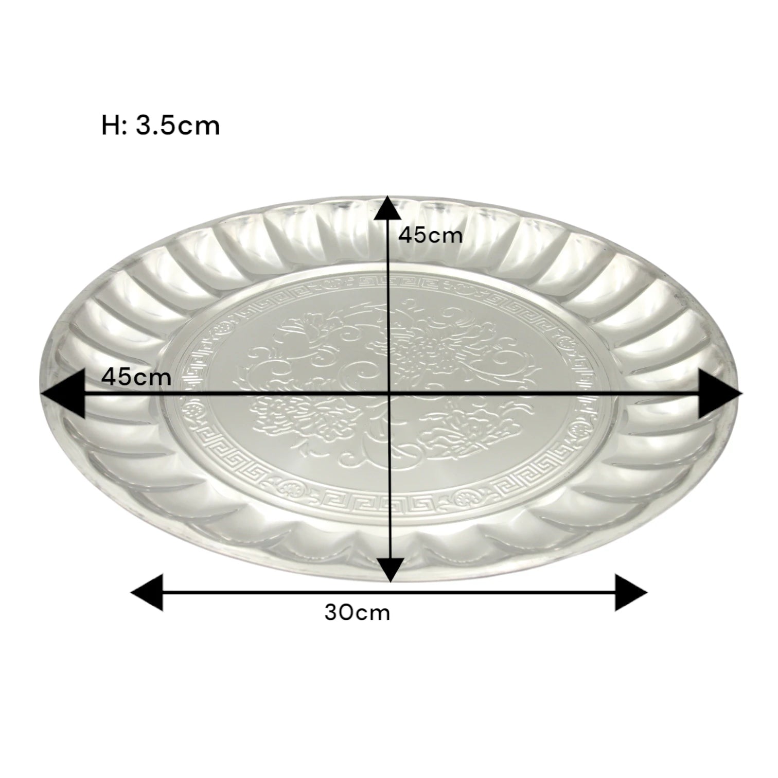 Decorative Stainless Steel Serving Plate – Round Embossed Tray with Floral Pattern – Durable & Rust-Resistant – Ideal for Sweets, Fruits & Events - Damoo