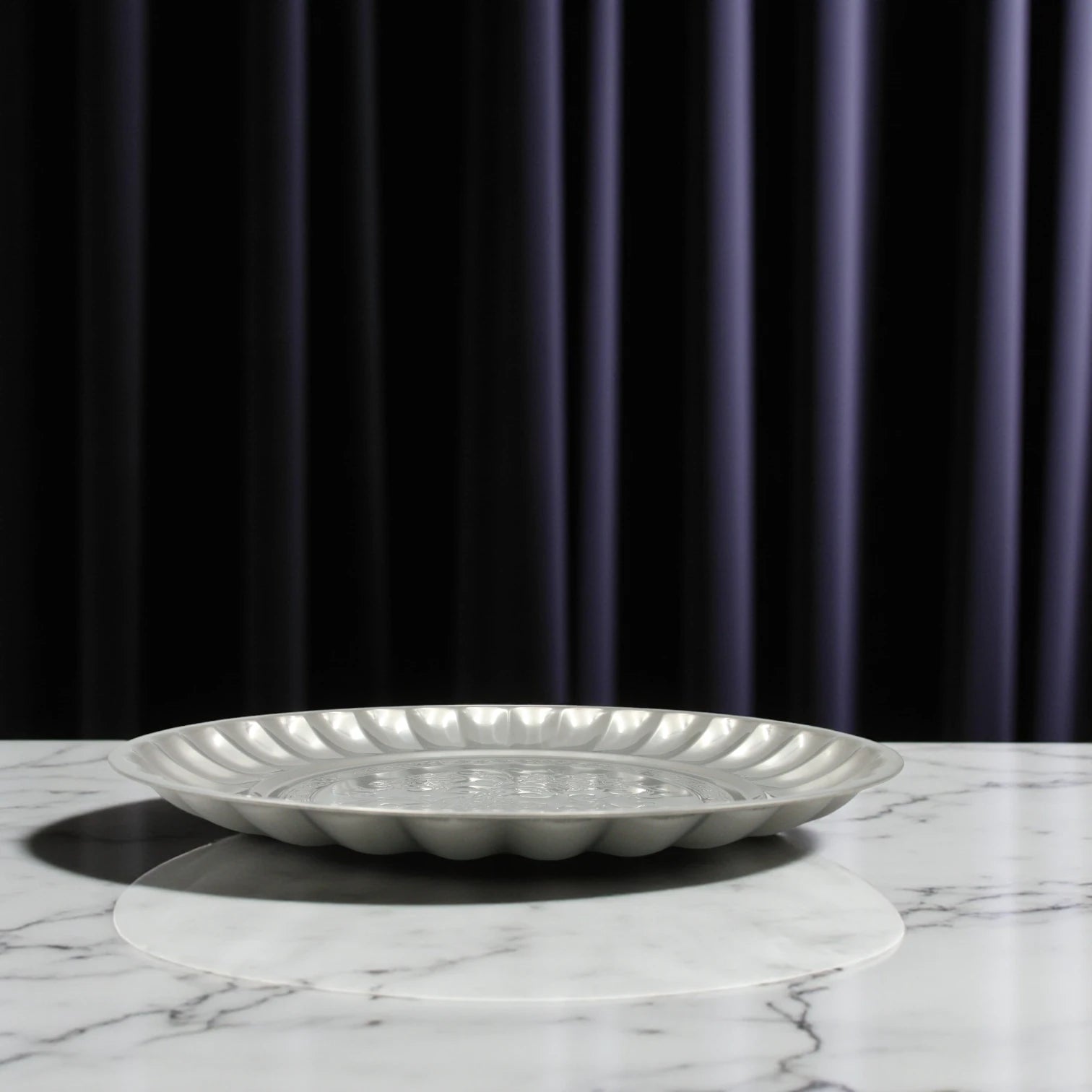 Decorative Stainless Steel Serving Plate – Round Embossed Tray with Floral Pattern – Durable & Rust-Resistant – Ideal for Sweets, Fruits & Events - Damoo