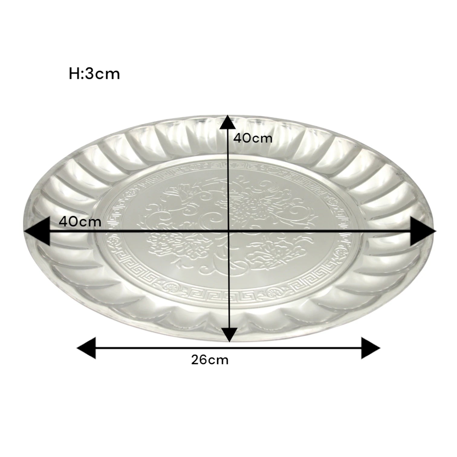 Decorative Stainless Steel Serving Plate – Round Embossed Tray with Floral Pattern – Durable & Rust-Resistant – Ideal for Sweets, Fruits & Events - Damoo