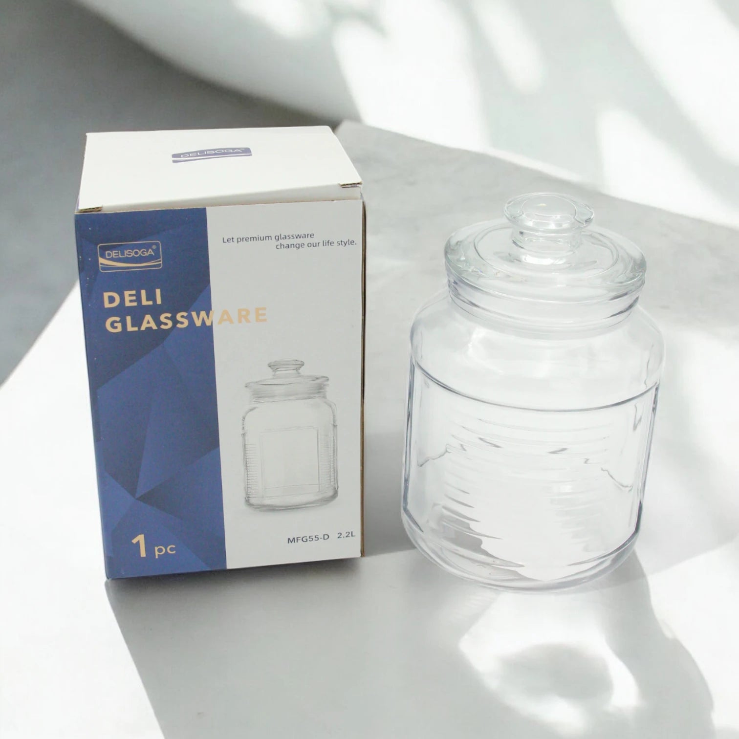 DELISOGA Airtight Glass Storage Jar with Lid 2.2L – Premium Clear Cylinder Container for Kitchen Pantry, Dry Goods & Snacks – MFG55-D - Damoo