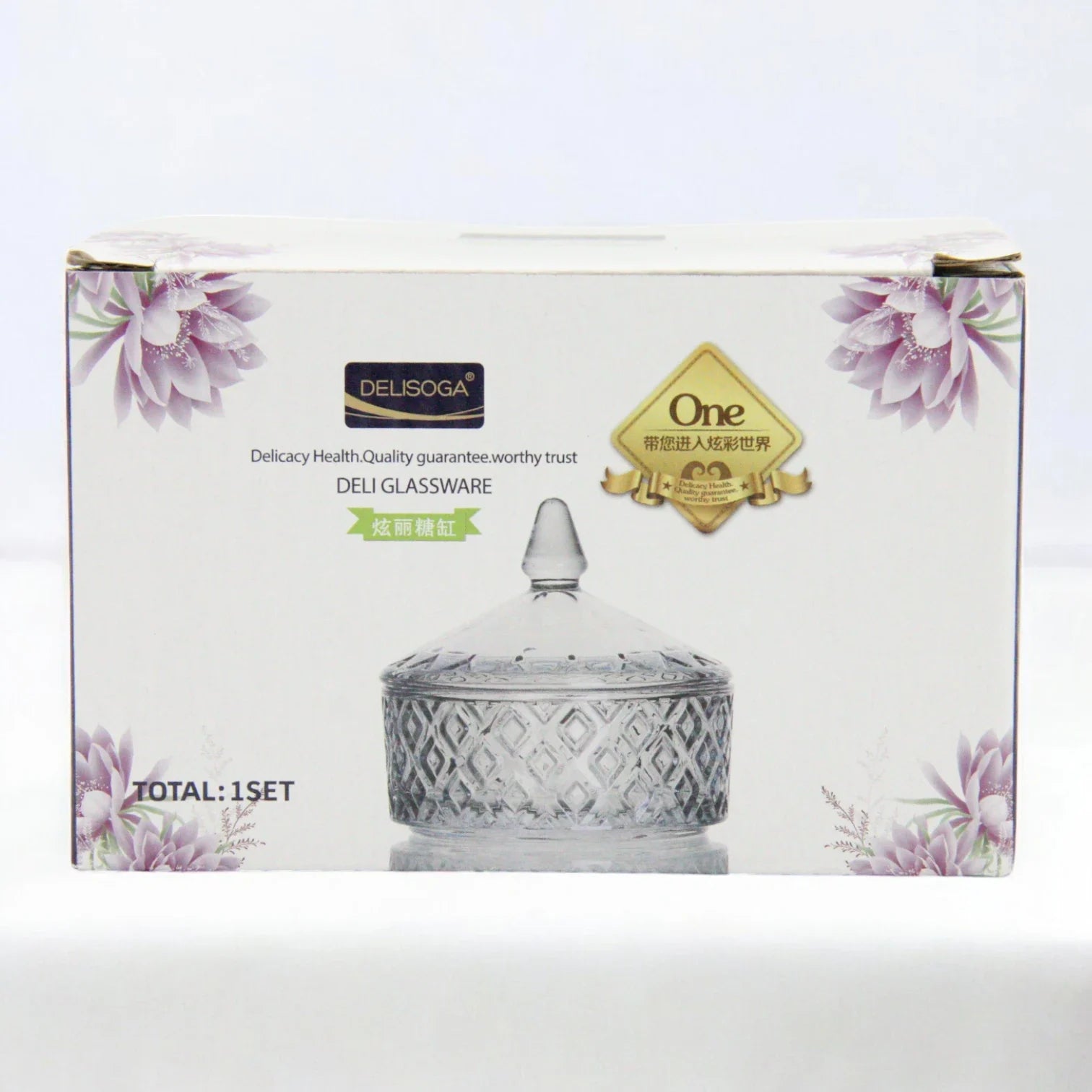 Delisoga Crystal Glass Sugar Bowl with Lid – Elegant Diamond Pattern | Decorative Candy Jar & Storage Container – 1 Set - Damoo