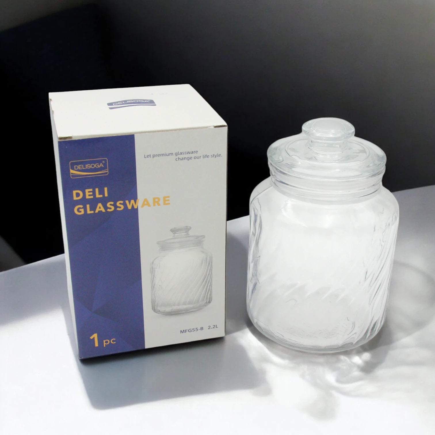 DELISOGA Fancy Cylindrical Glass Jar with Cork Lid 2.2L – Airtight Food Storage Container – Dishwasher Safe, Clear Design, Ideal for Pantry, Kitchen & Decor - MFG55-B - Damoo