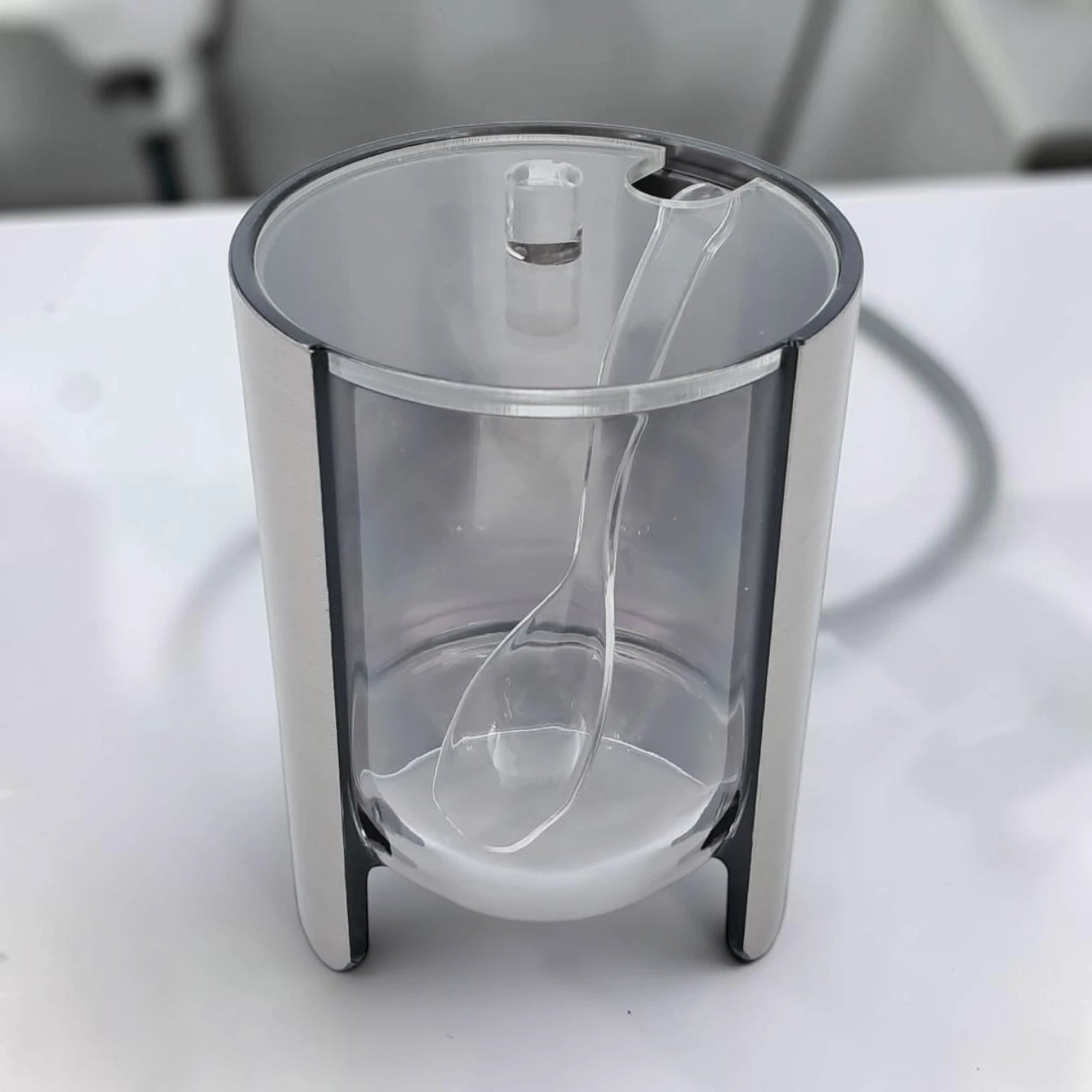 Acrylic Sugar Jar with Lid and Spoon, Clear Condiment Container with Serving Spoon, Kitchen Counter Sugar Pot, Decorative Storage Jar Available in 2 Designs - Damoo