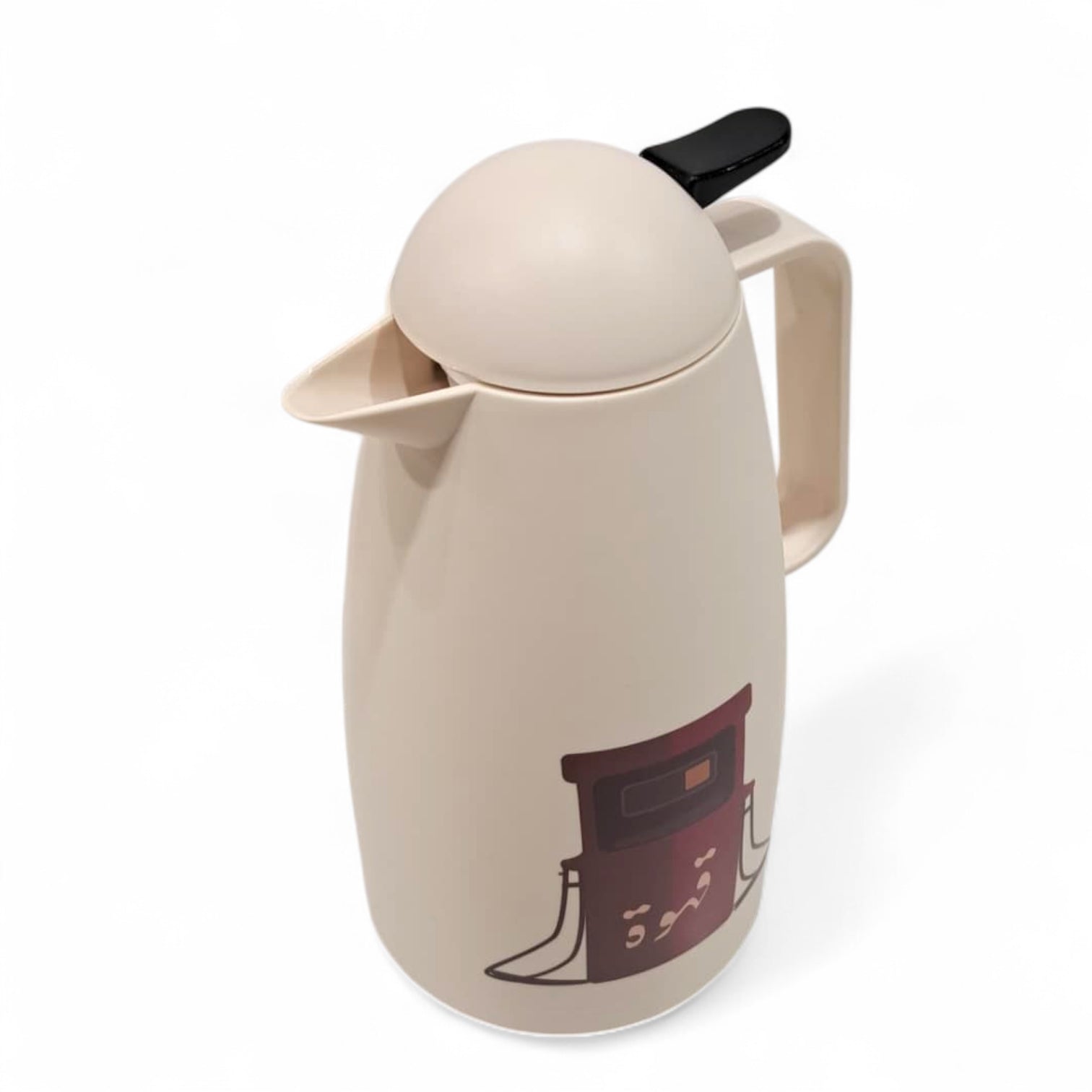Crystal House Arabic Coffee Thermos Flask – Beige Insulated Vacuum Jug with "قهوة" Print – Plastic Body with Inner Glass Liner for Hot & Cold Beverages - Damoo