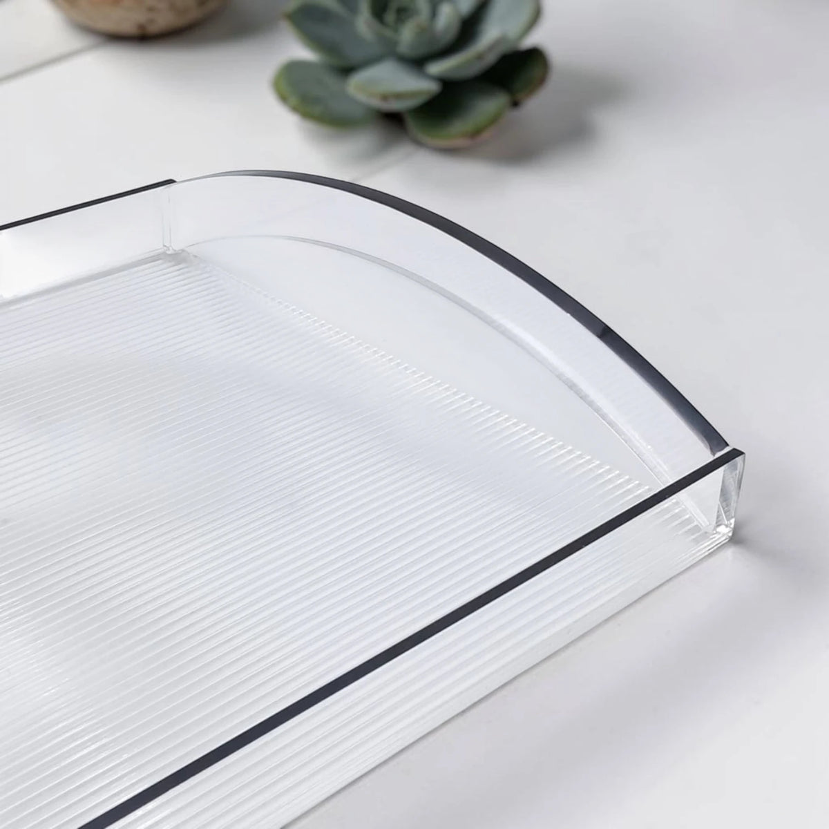 Modern Acrylic Serving Tray with Gold & Silver Handle Design – Clear Rectangular Organizer Tray (7H x 45L x 30W CM) - Damoo