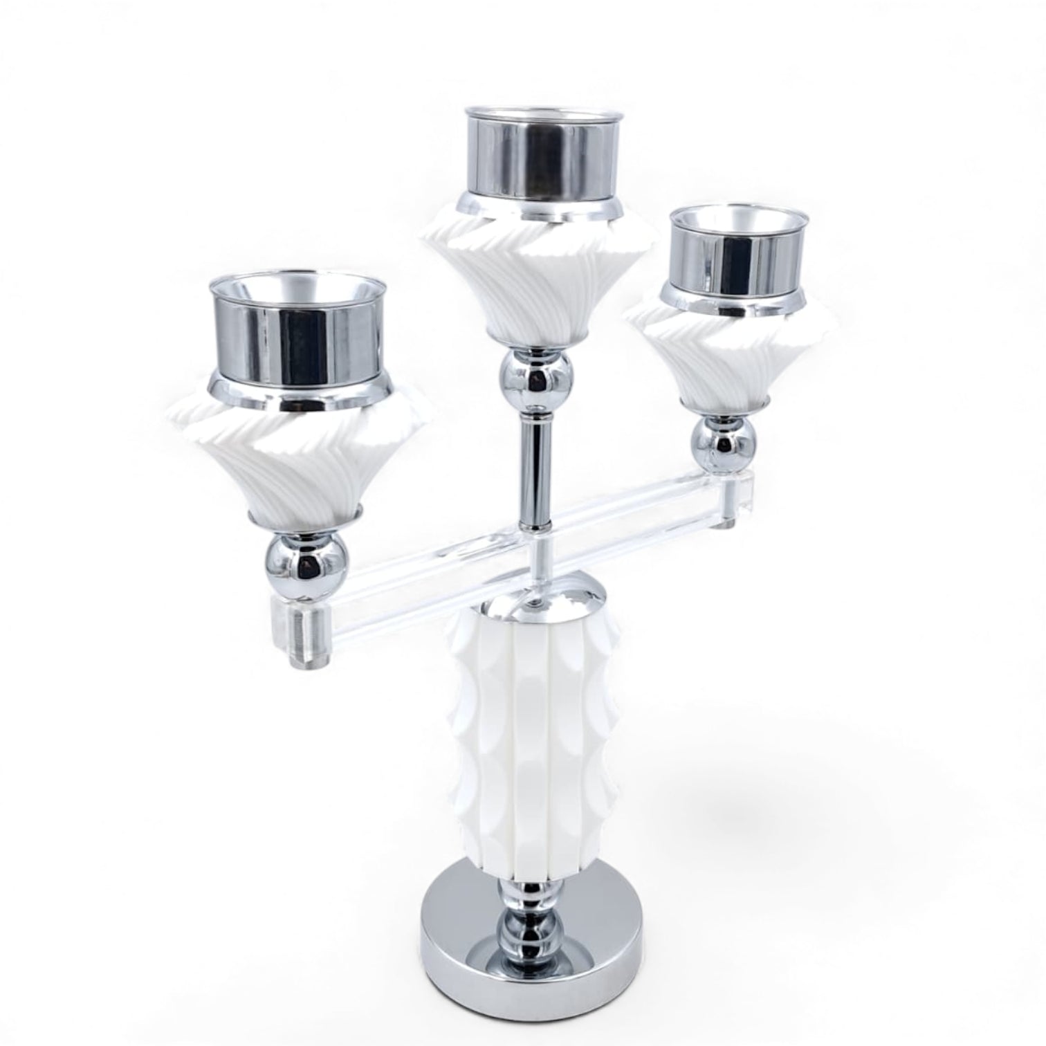 Luxury 3-Head Bakhoor Burner Stand – Modern Silver & White Incense Holder for Home & Majlis (H38 x L31 x W9.5 x Cap 4.5 CM) - Damoo