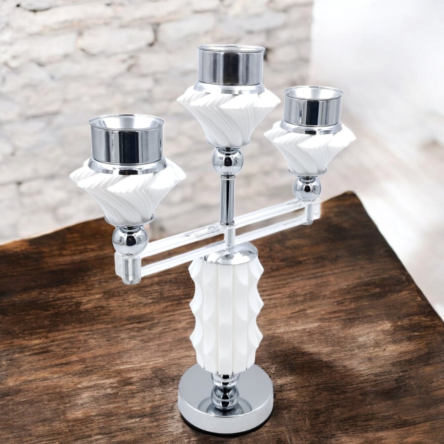 Luxury 3-Head Bakhoor Burner Stand – Modern Silver & White Incense Holder for Home & Majlis (H38 x L31 x W9.5 x Cap 4.5 CM) - Damoo