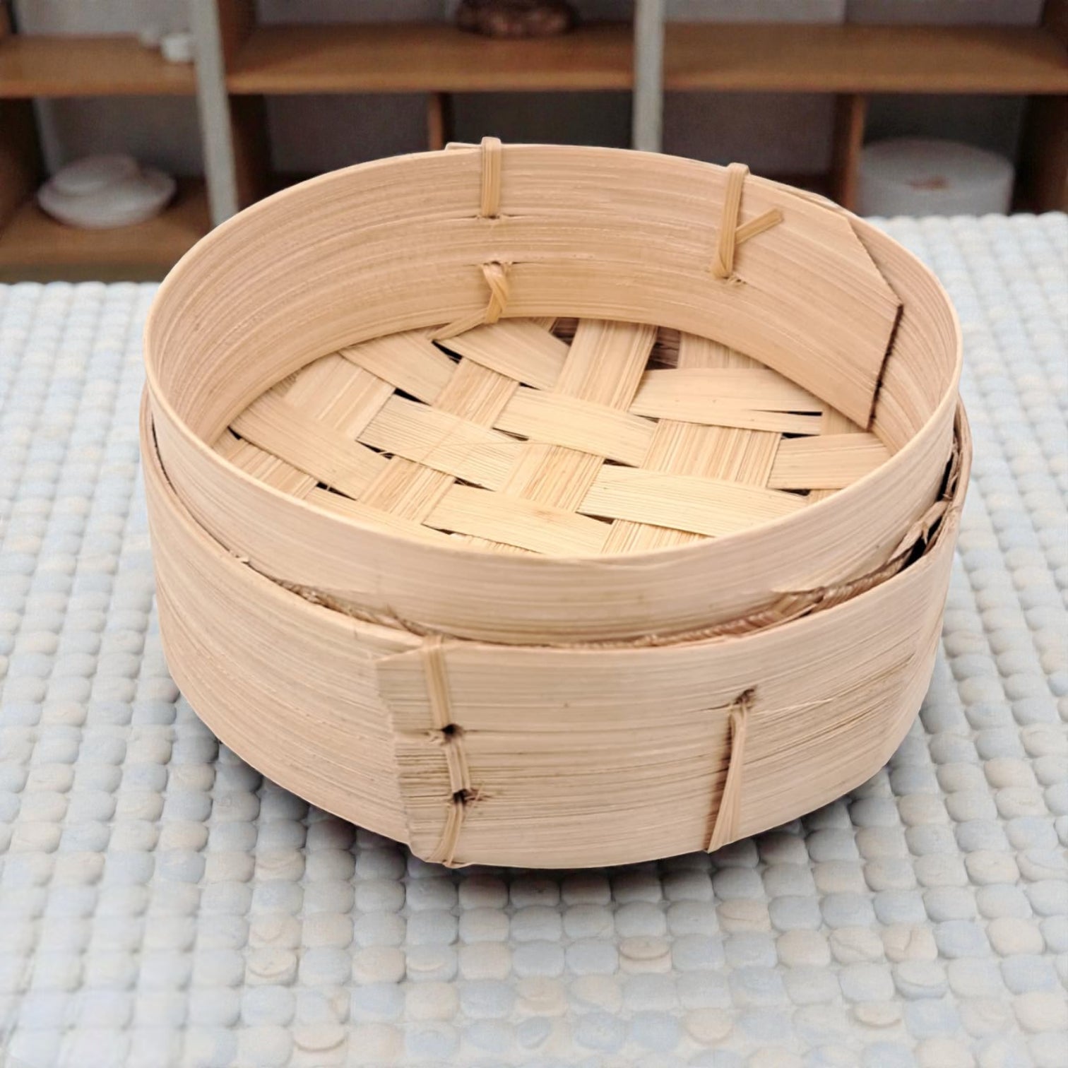 Handwoven Bamboo Steamer Basket with Lid – Natural Wooden Food Steaming Box for Dumplings, Buns & Dim Sum (6.5H x 11W x 11L CM) - Damoo