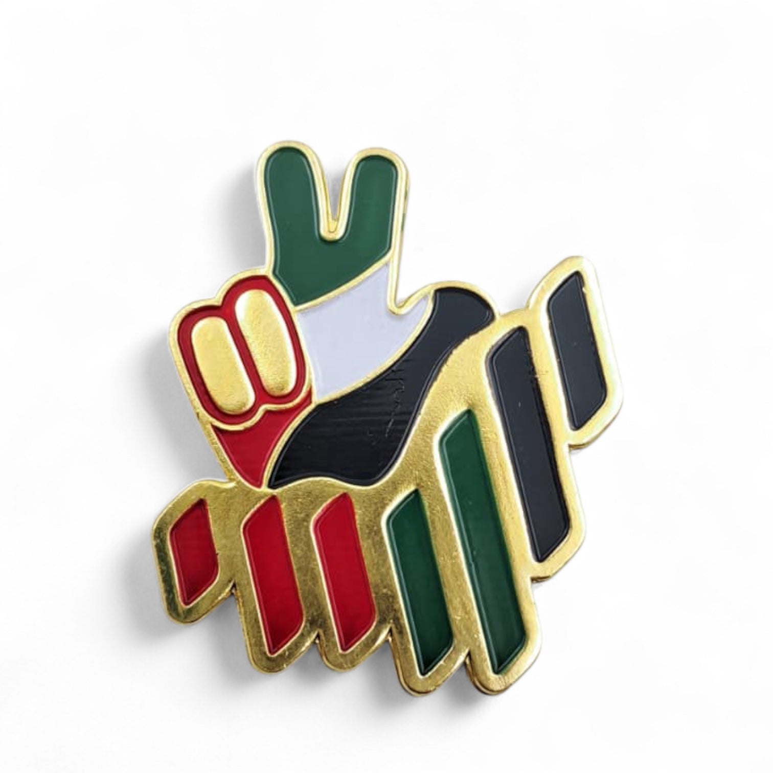 UAE Peace Hand Magnetic Badge – Gold Metal Pin with Victory Hand & Flag Colors – Patriotic National Day Souvenir for Emirati Pride - Damoo