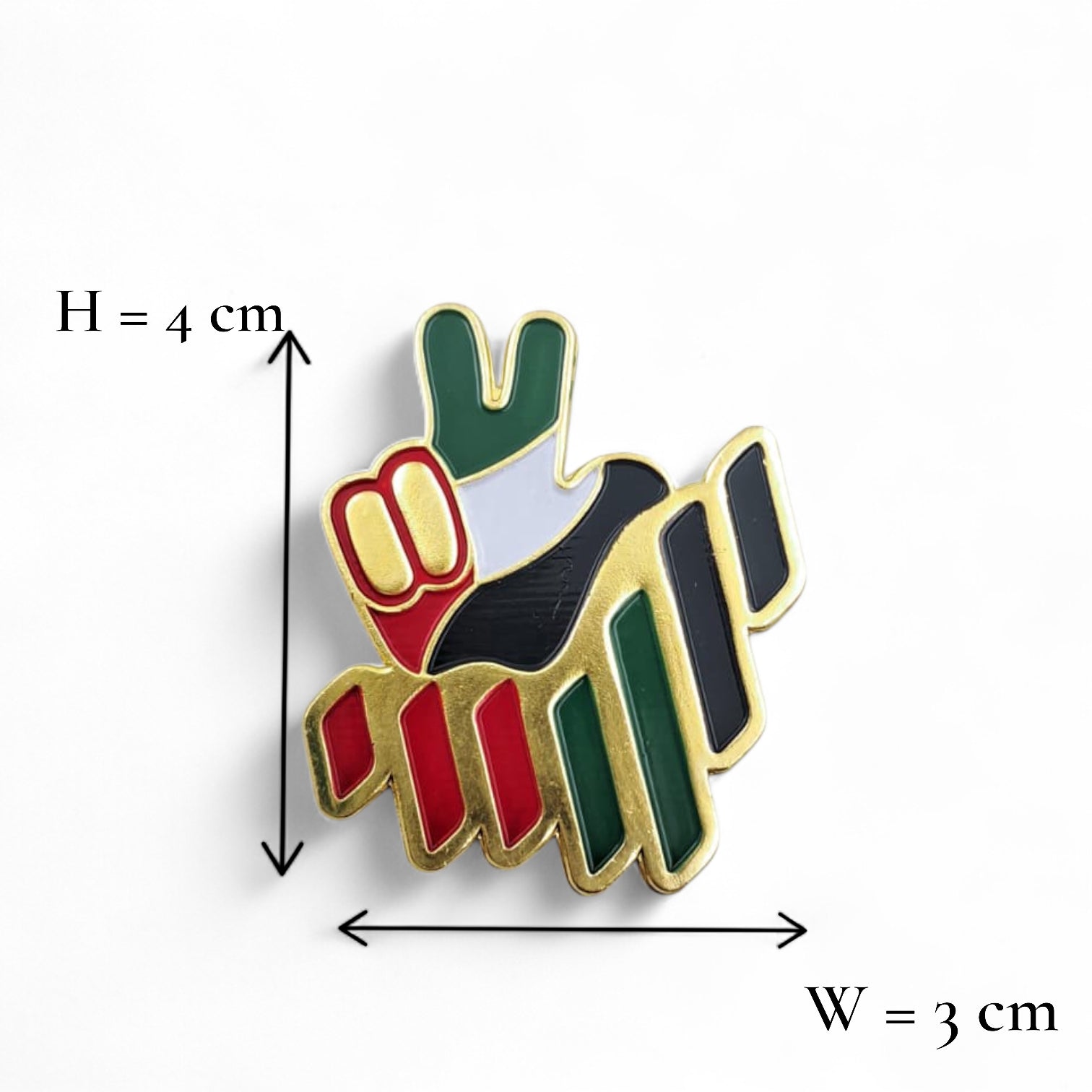 UAE Peace Hand Magnetic Badge – Gold Metal Pin with Victory Hand & Flag Colors – Patriotic National Day Souvenir for Emirati Pride - Damoo