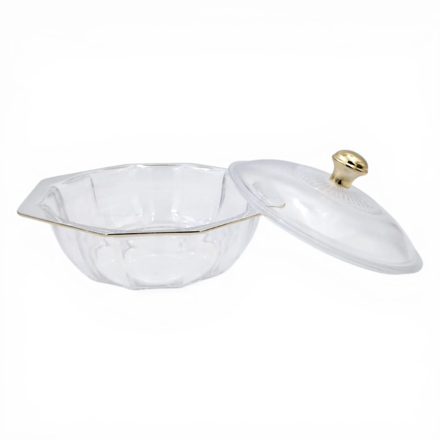 Multi-Purpose Acrylic Serving Bowl with Lid Gold Knob Decorative Table Bowl for Sweets Nuts & Snacks (H(13cm) x W(19.5cm) x L(22cm) x Base(18cm) x cap(18cm)) - Damoo