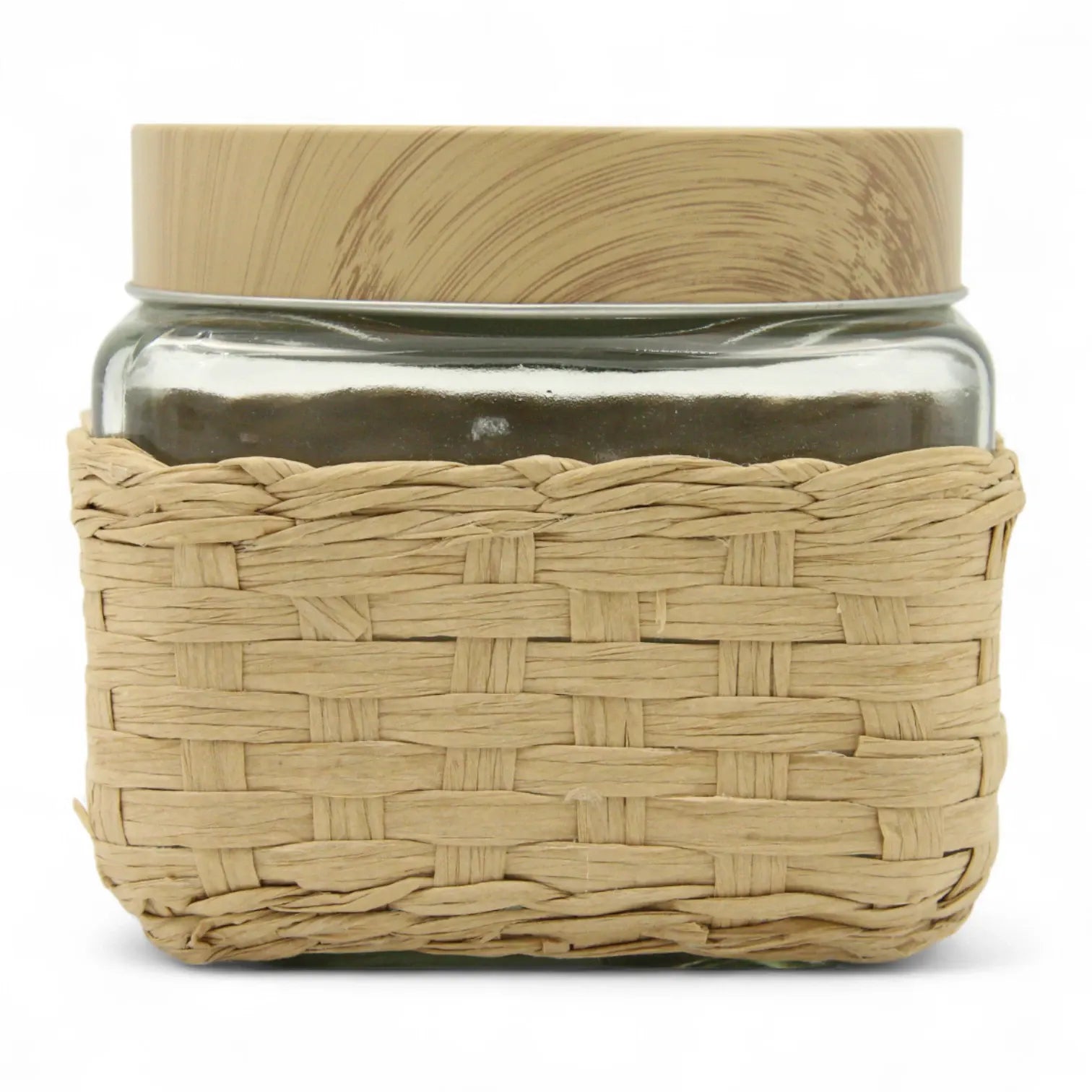 Eco-Friendly Glass Storage Jar with Bamboo Lid & Woven Sleeve – Airtight Kitchen Canister for Dry Goods, Spices, or Coffee - Damoo