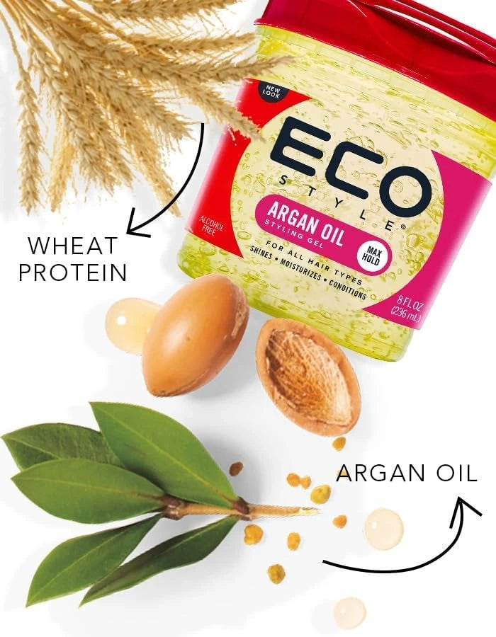 Eco Oil Styling Gel – 236ml (8 fl oz) – Alcohol-Free Hair Gel with UV Protection – Controls Frizz, Adds Shine, Moisturizes & Strengthens Hair – Long-Lasting Lightweight Hold - Damoo